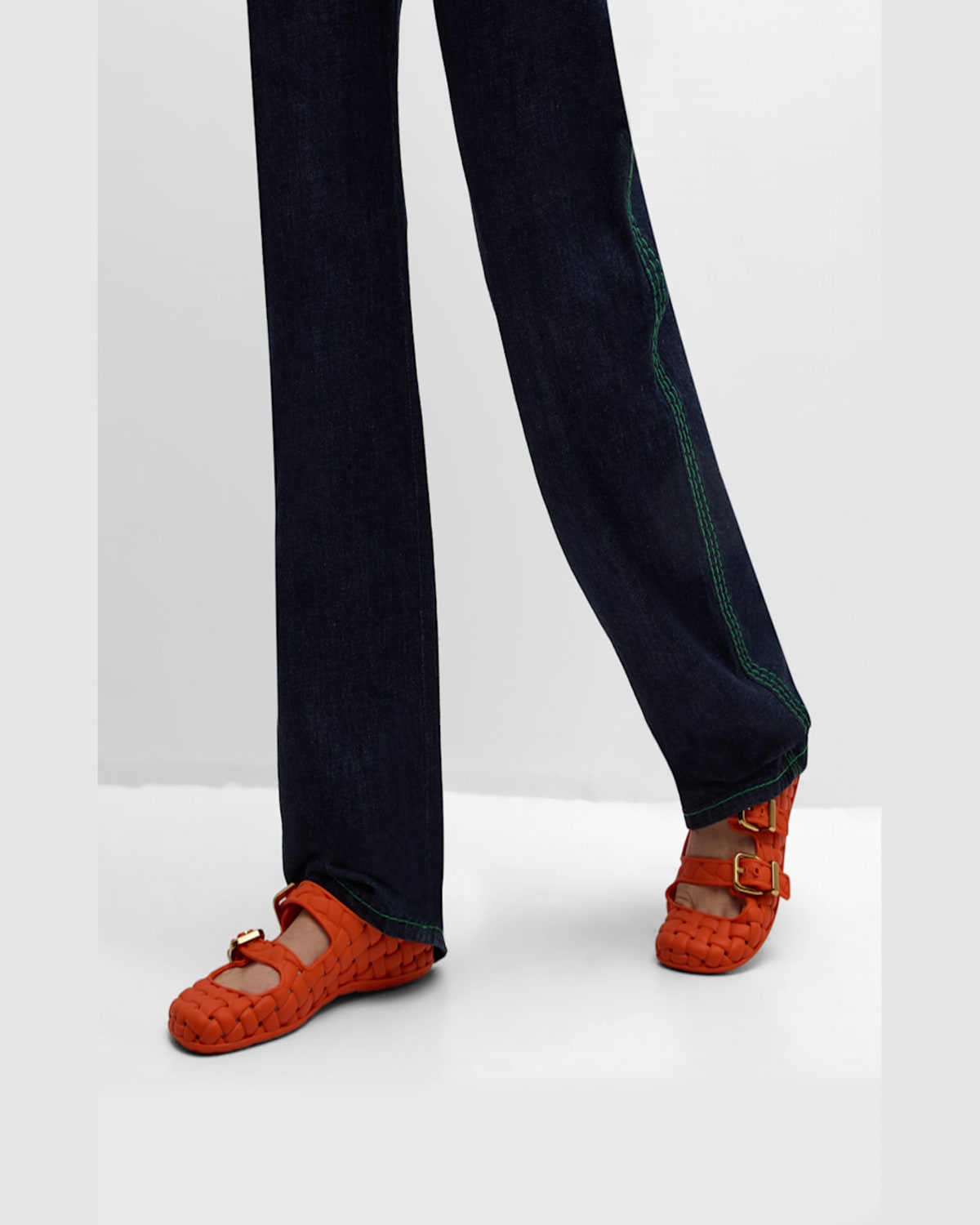 Bottega Veneta Amy Intreccio Dual Mary Jane Ballerina Flats In Rose
