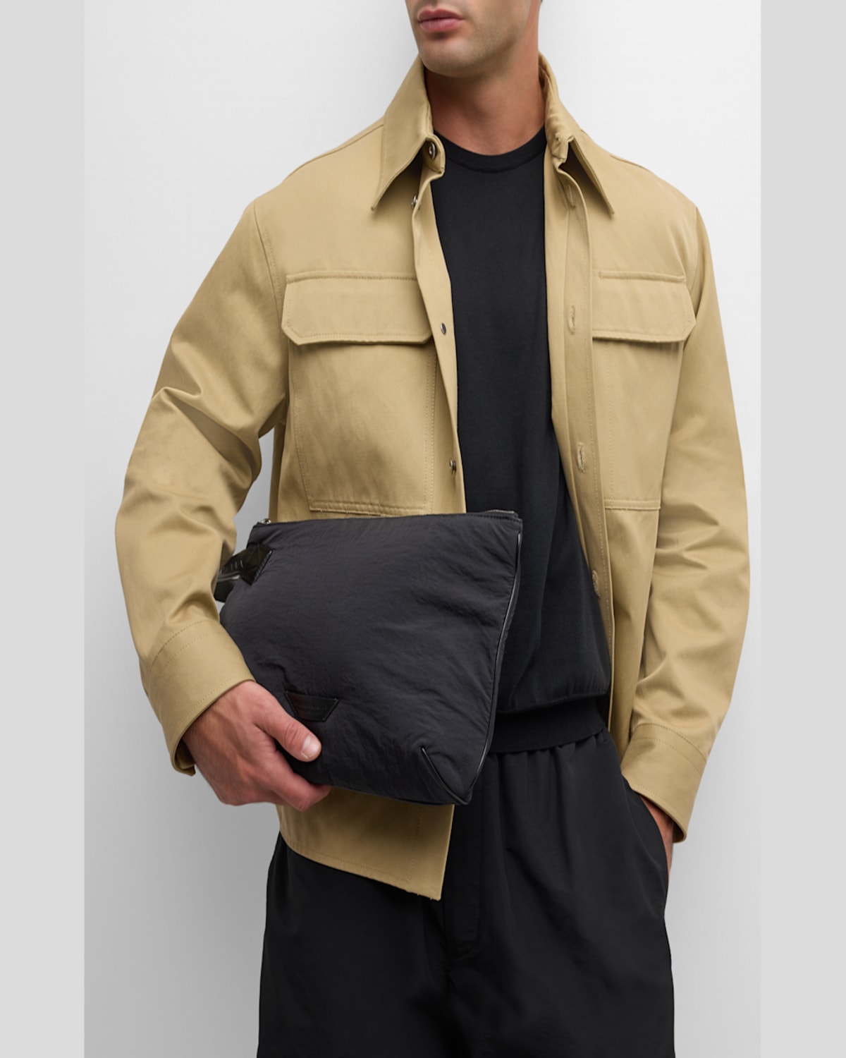 Bottega Veneta Men's Crossroad Paper Nylon Small Pouch In Nero