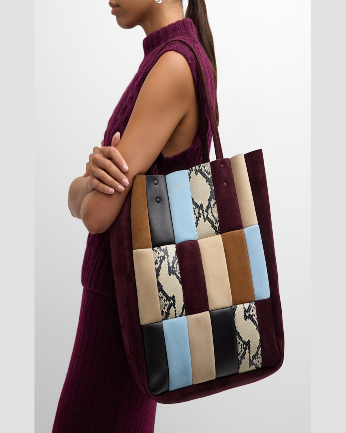 Khaite Zoe Multicolor Patchwork Leather Tote Bag In Black Multi