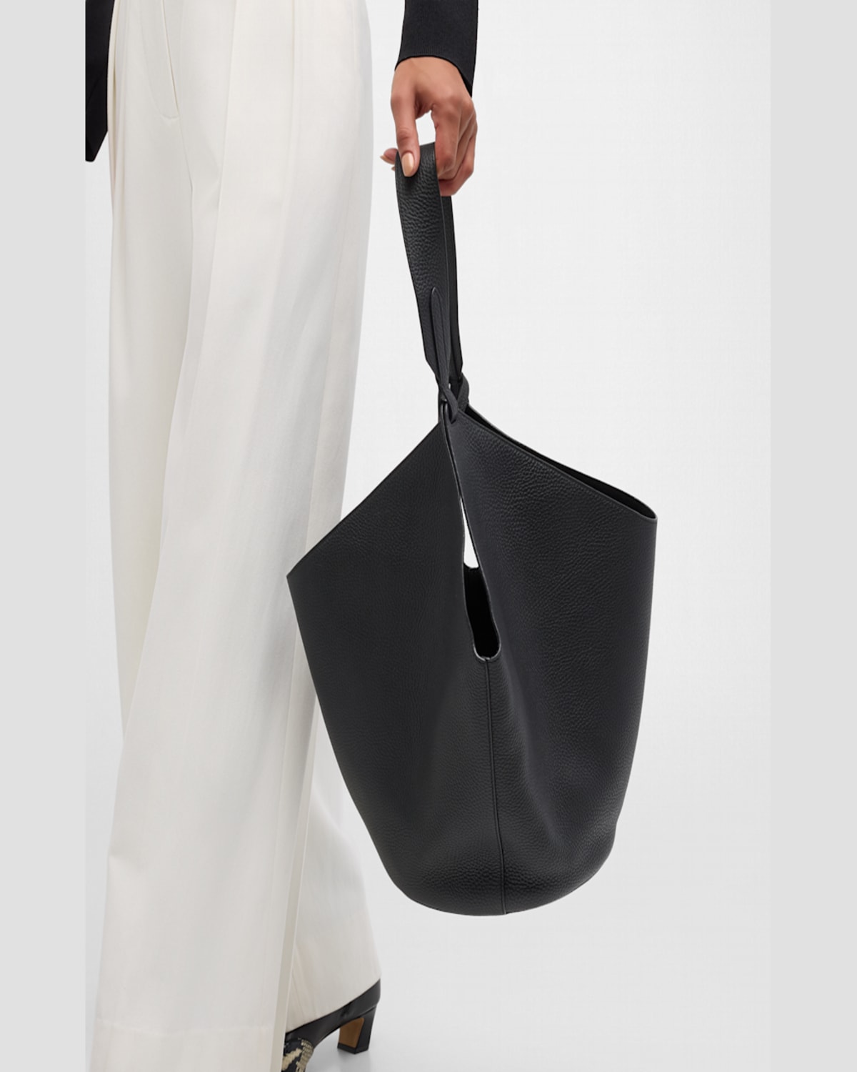 Khaite Lotus Medium Pebbled Leather Tote Bag In Black