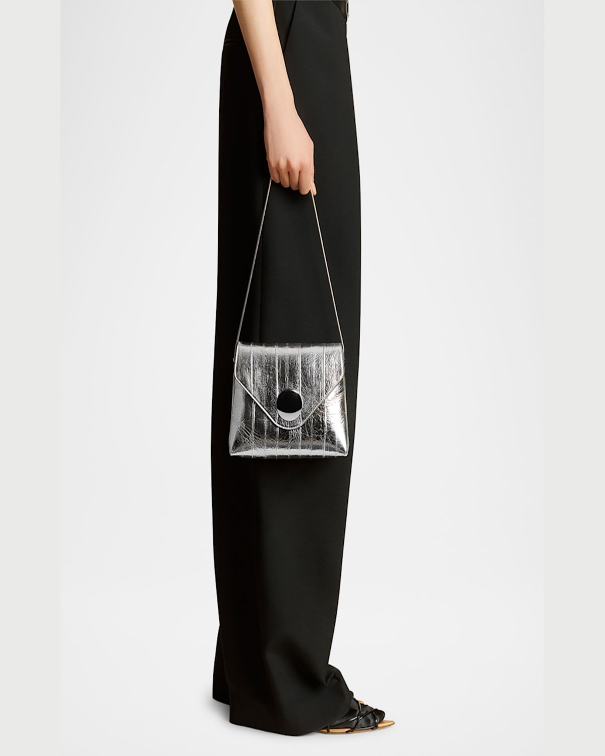 Khaite Bobbi Envelope Flap Eel-embossed Shoulder Bag In Silver