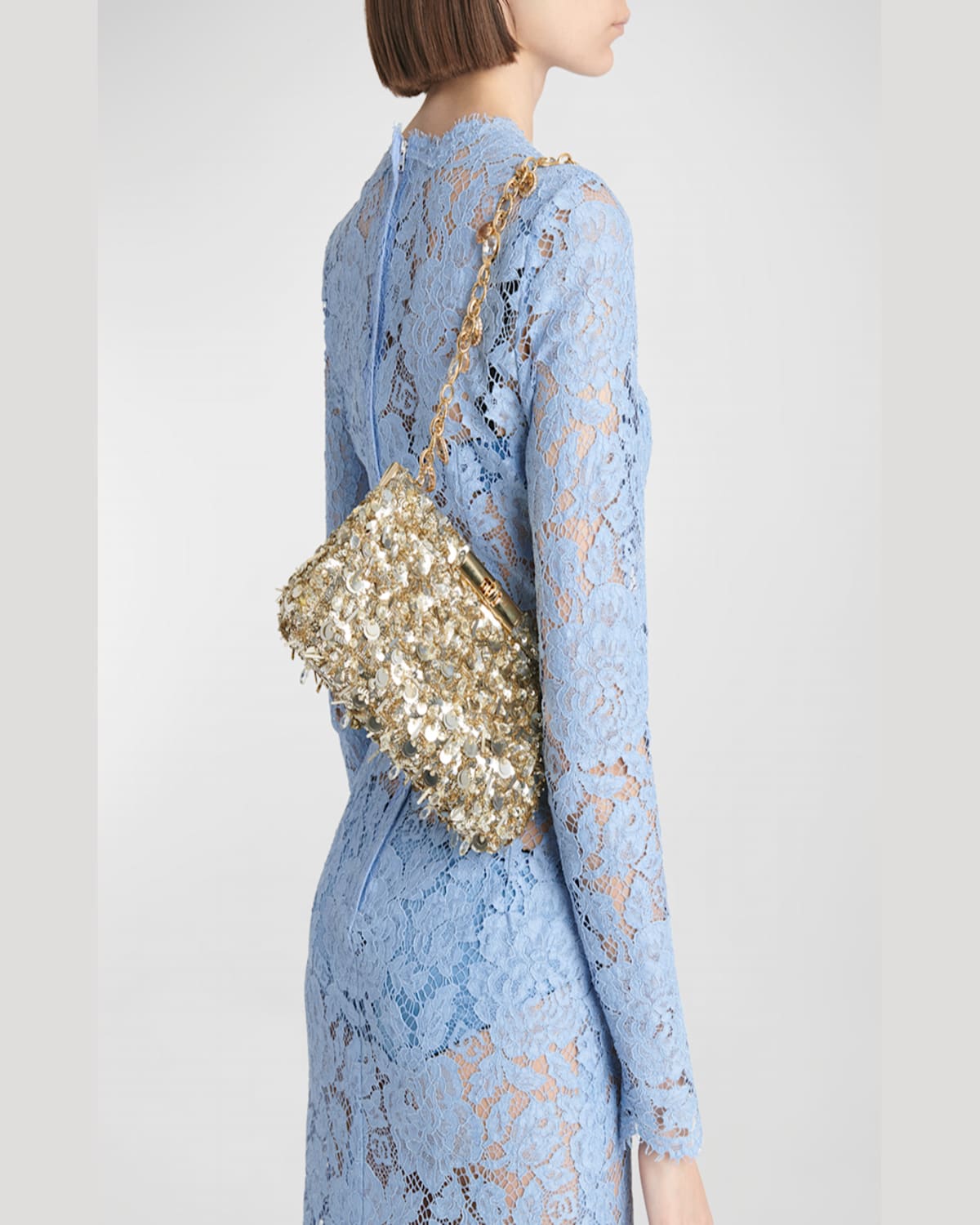 Dolce & Gabbana Marlene Sequined Clutch Bag In Oro