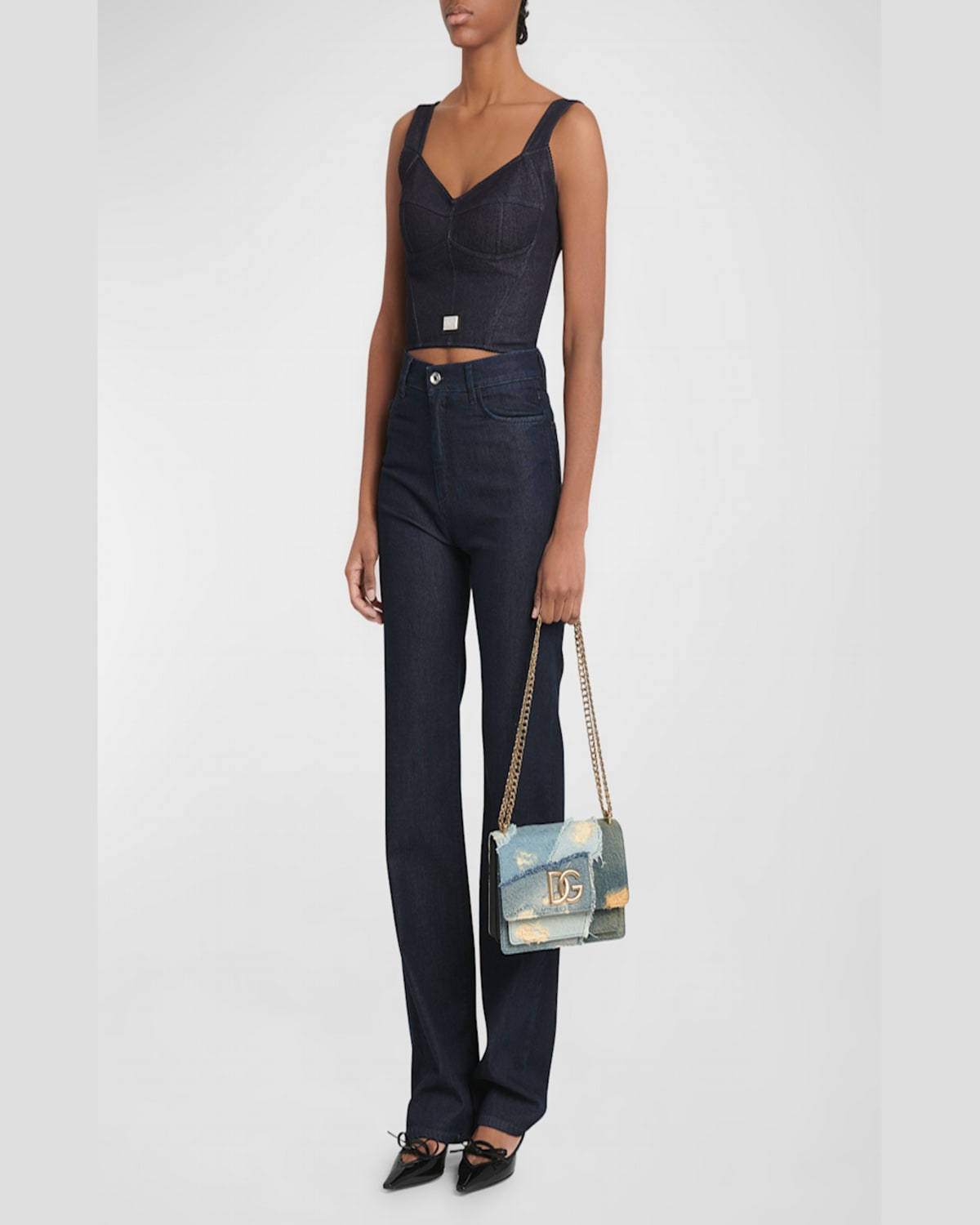 DOLCE & GABBANA PATCHWORK DENIM CROSSBODY BAG 
