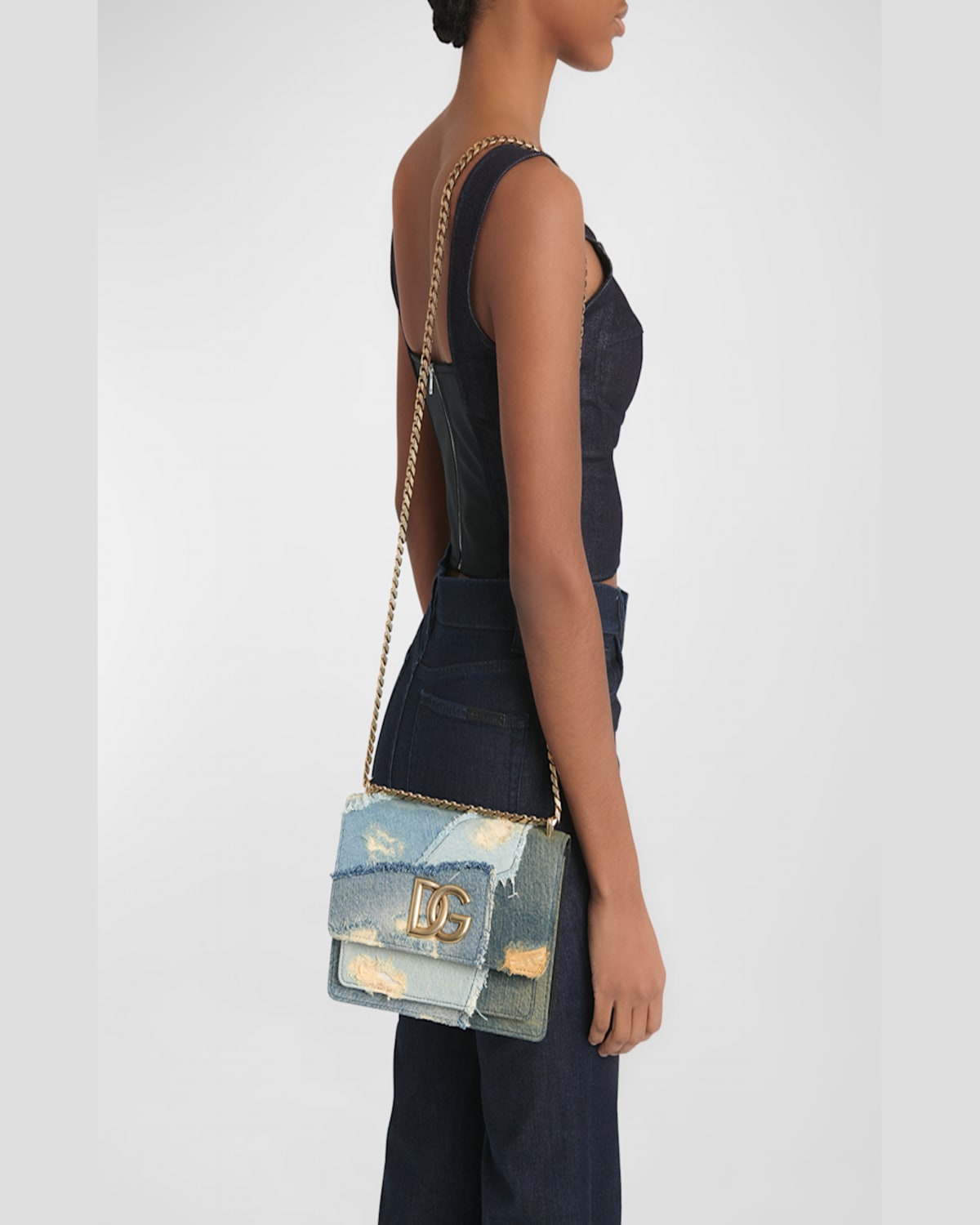 DOLCE & GABBANA PATCHWORK DENIM CROSSBODY BAG 