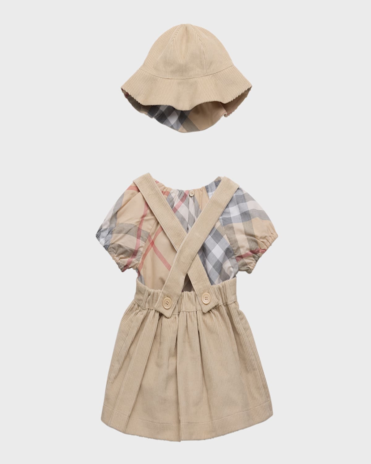 Burberry Girl's Sofia Check-print Three-piece Set In Pale Stone