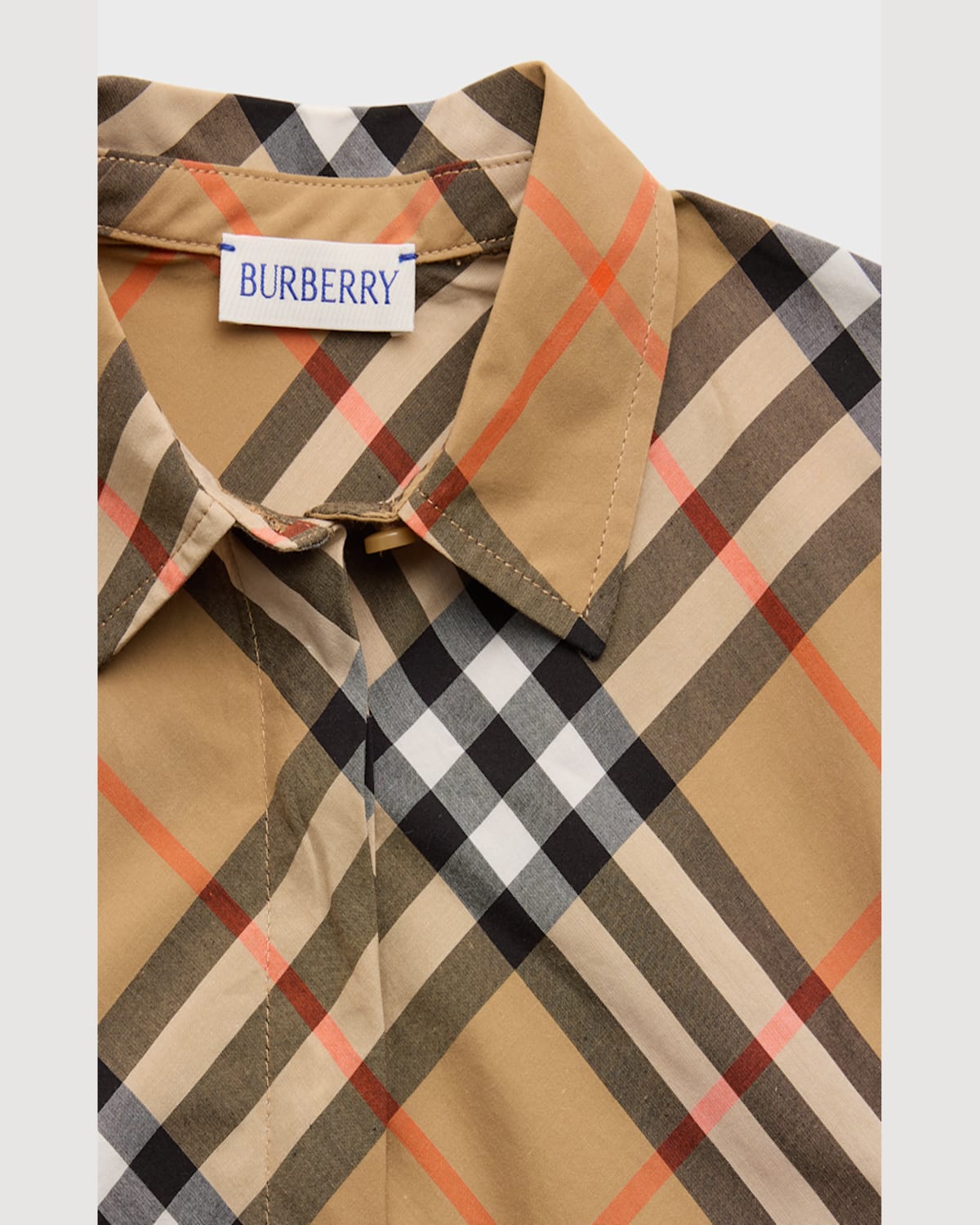 Burberry Girl's Giuletta Check-print Shirt Dress In Sand Check