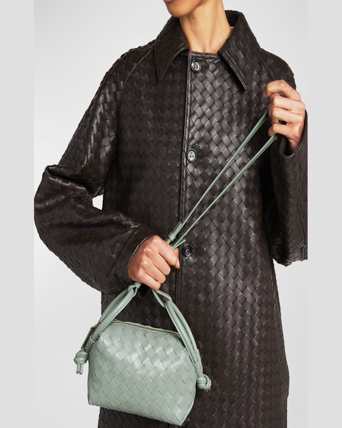 Bottega Veneta Small Loop Intrecciato Leather Crossbody Bag In New Sauge