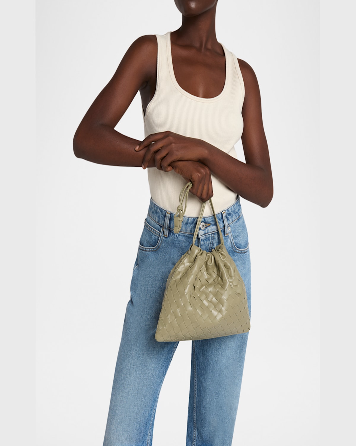 Bottega Veneta Medium Leather Pouch Bag In Travertine