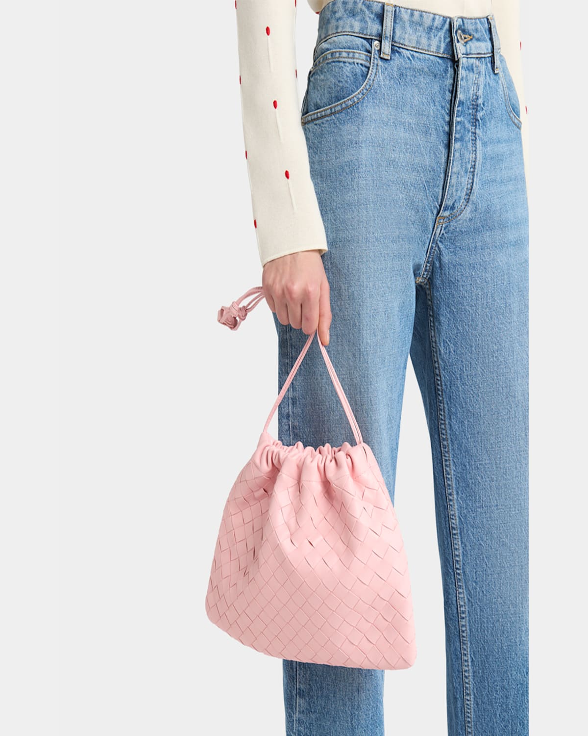 Bottega Veneta Medium Dustbag Intrecciato Leather Shoulder Bag In Rose