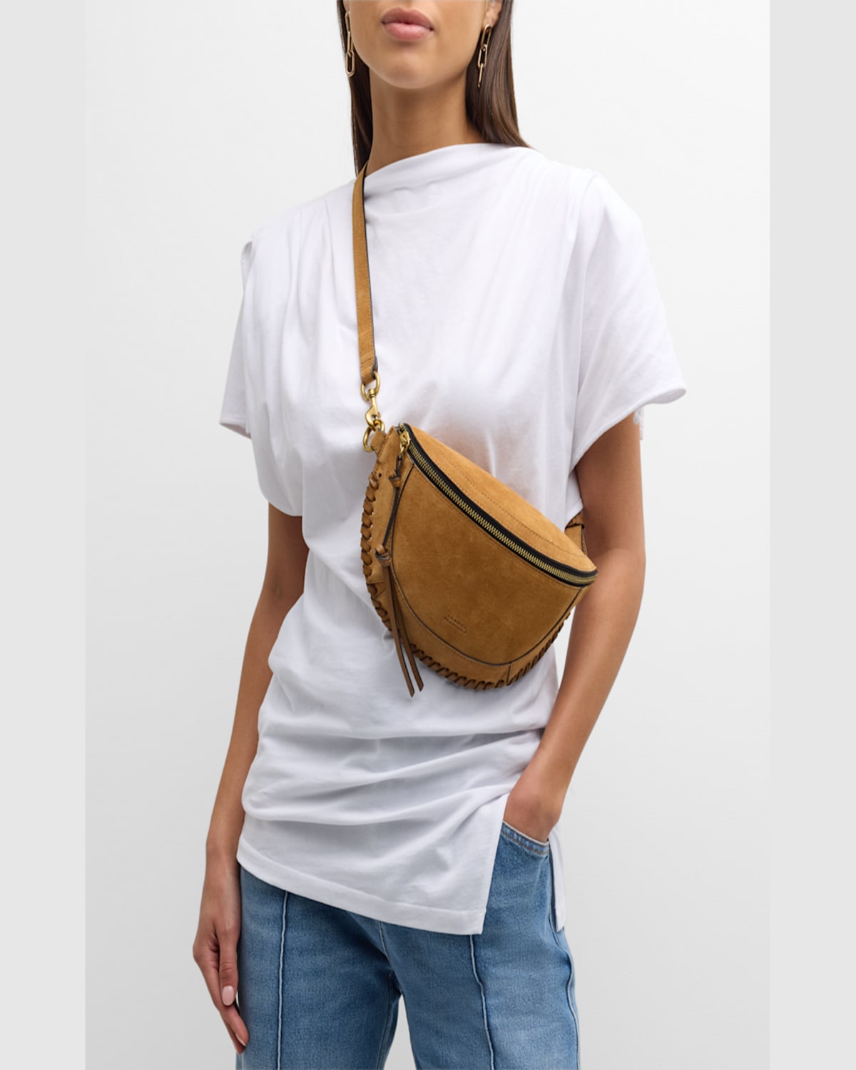 Isabel Marant Skano Braided Suede Belt Bag In Cognac