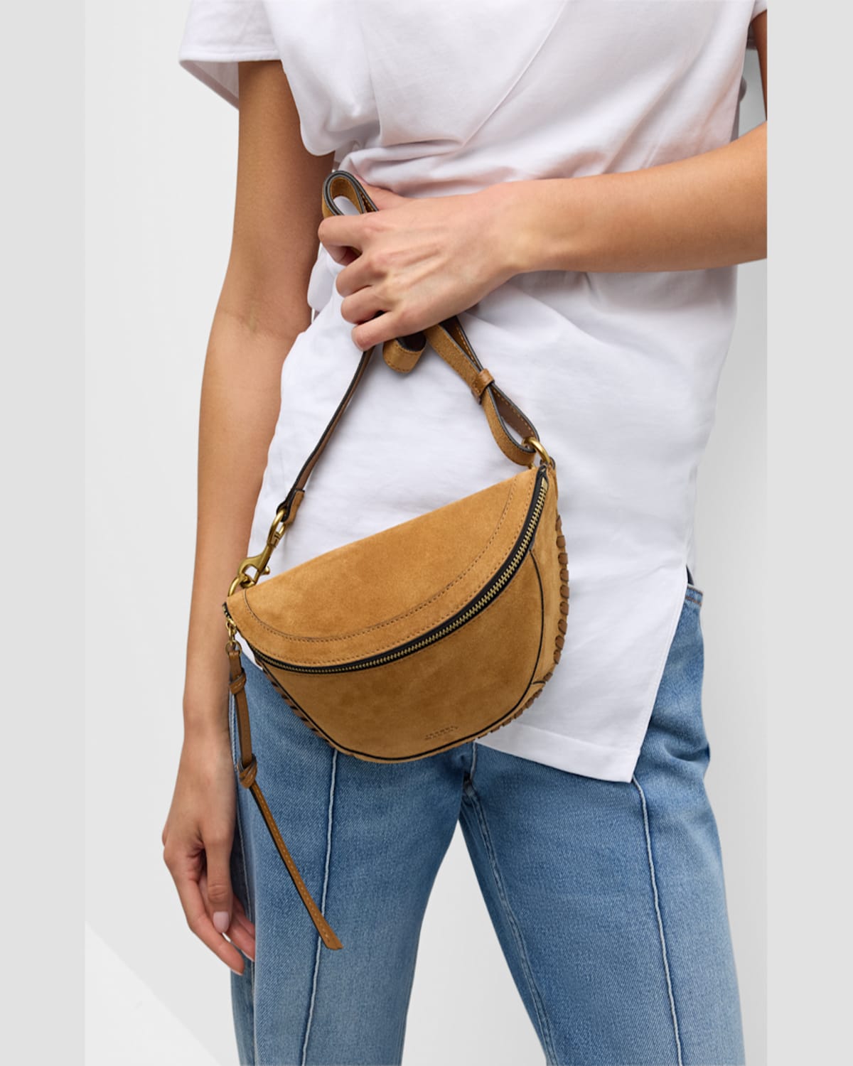 Isabel Marant Skano Braided Suede Belt Bag In Cognac