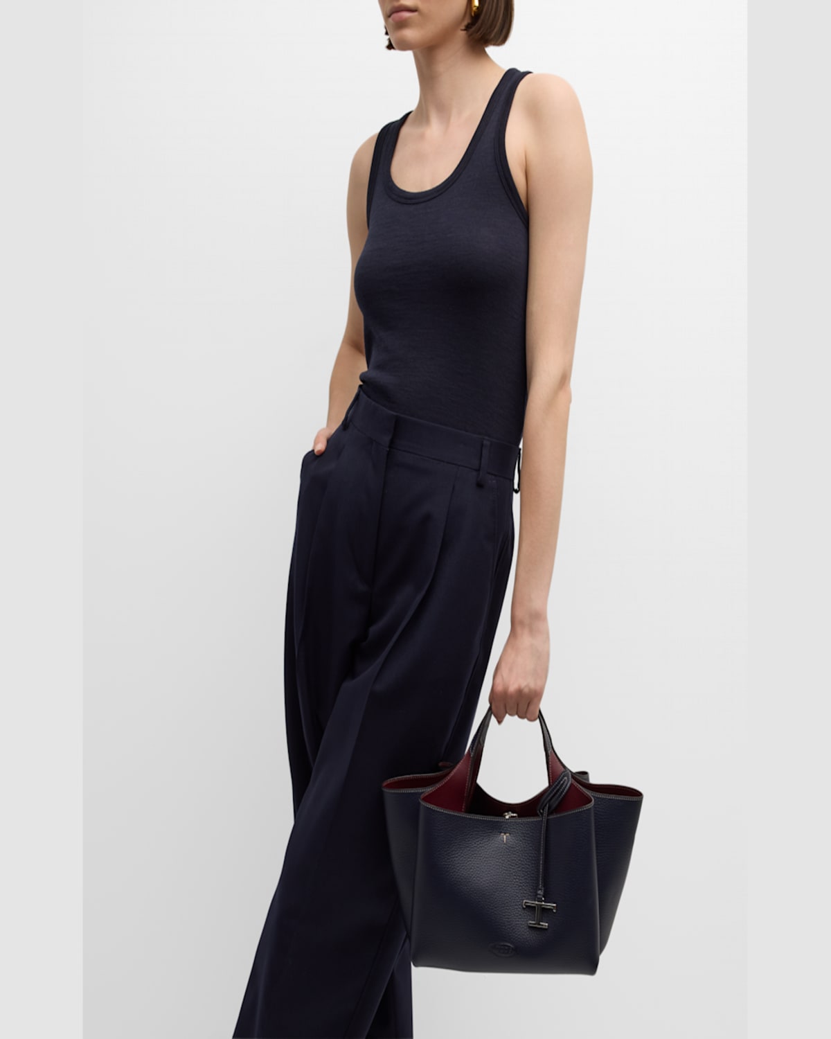 Tod's Calf Leather Tote Bag In Navy