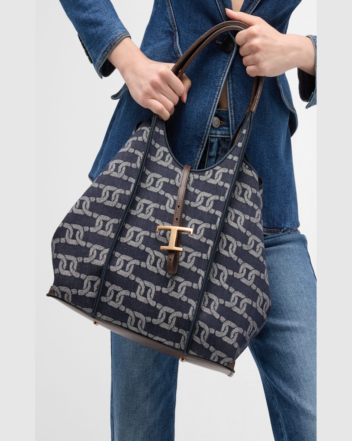 Tod's Logo Canvas Shopper Shoulder Bag In Denim Link