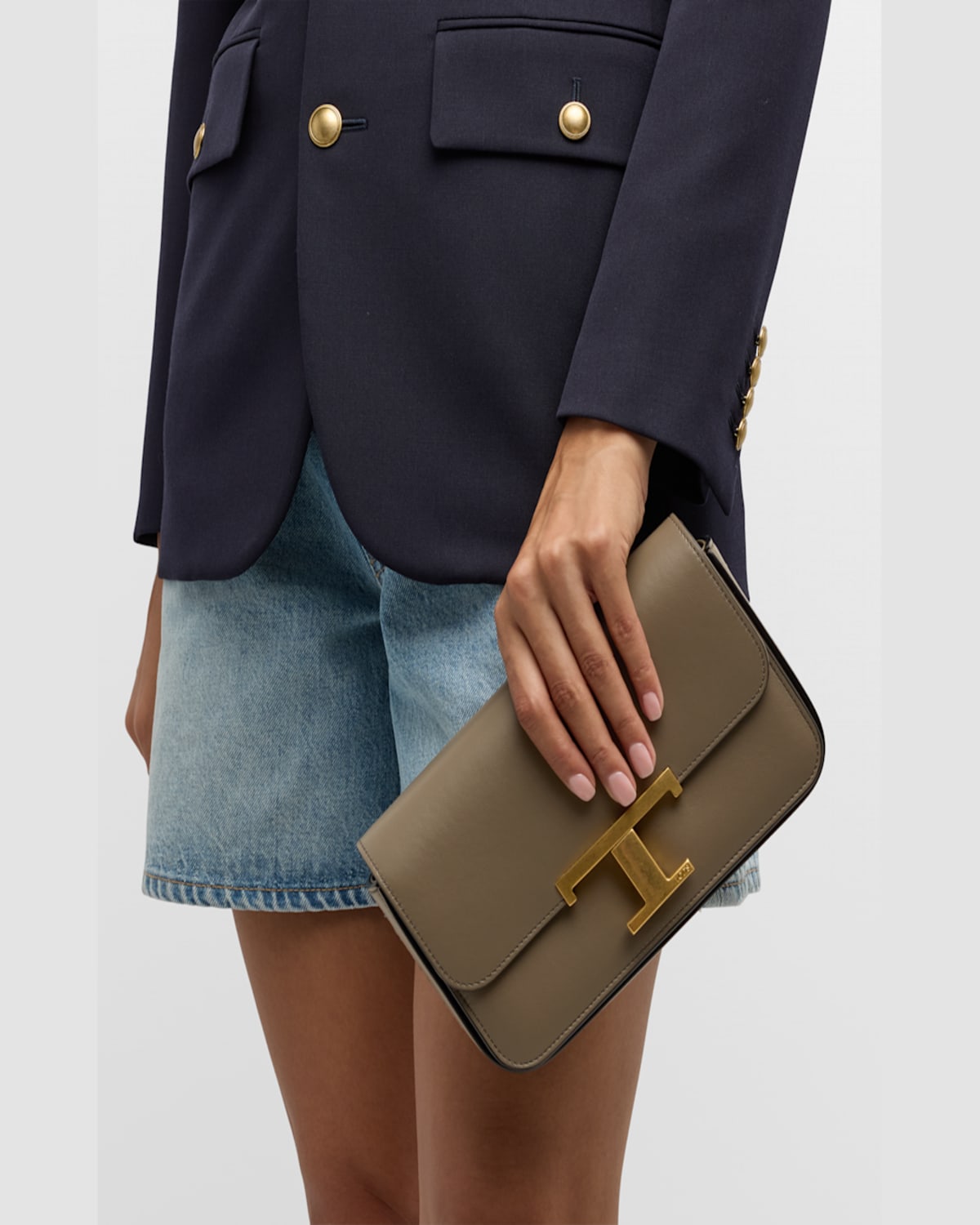 Tod's Micro T-timeless Leather Shoulder Bag In Tortora Scuro
