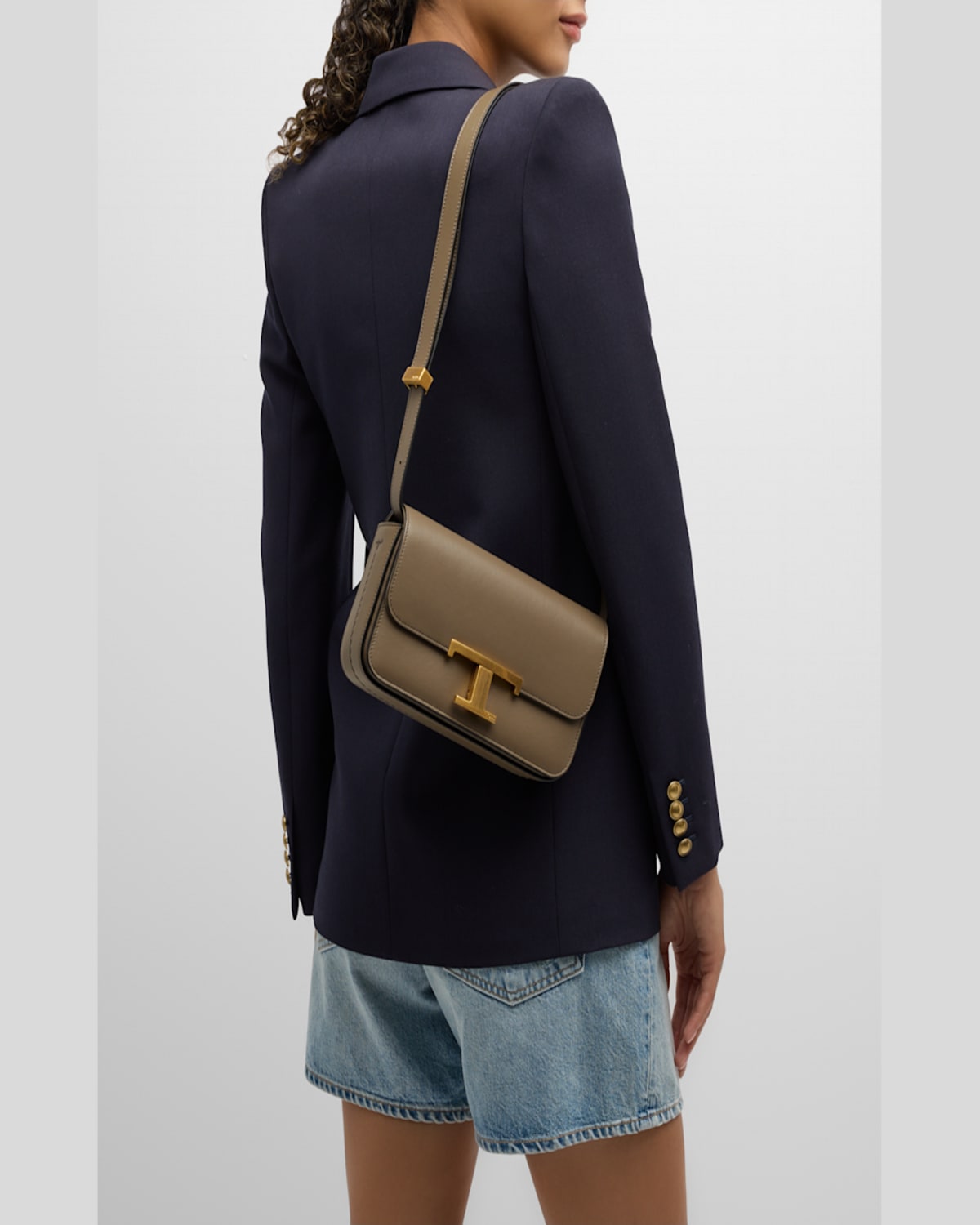 Tod's Micro T-timeless Leather Shoulder Bag In Tortora Scuro