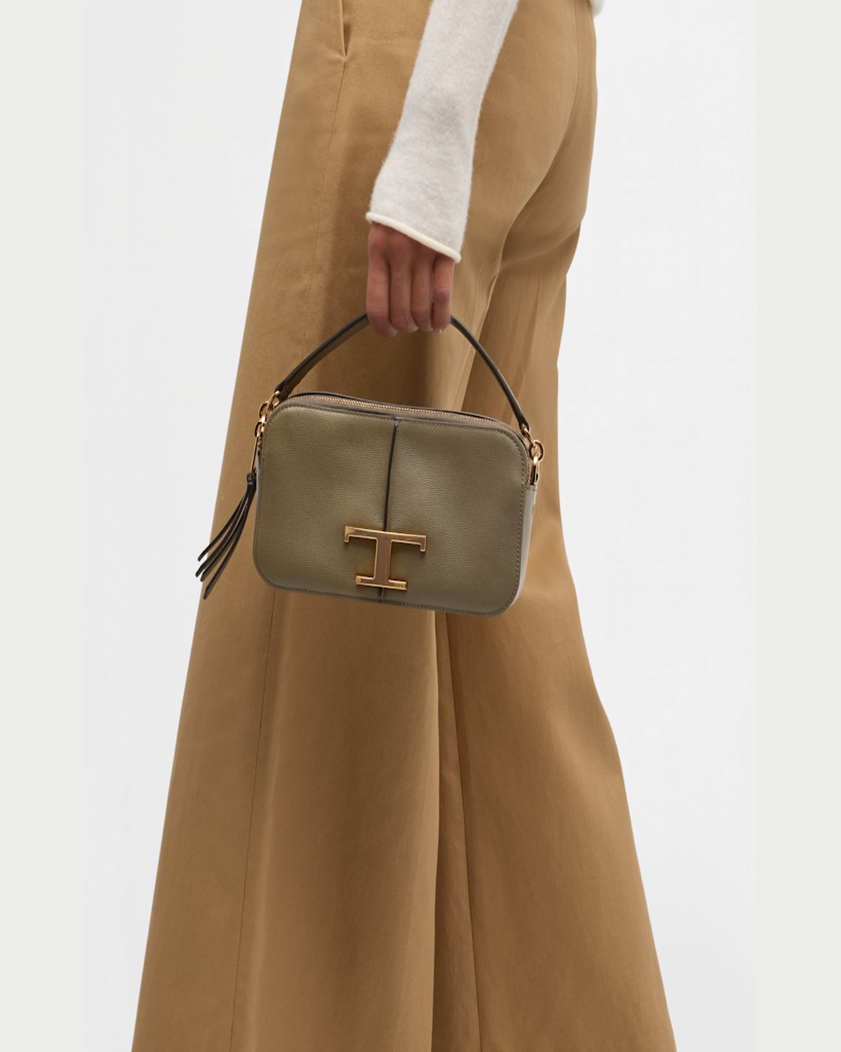 Tod's Mini Calfskin Leather Camera Shoulder Bag In Tortora Scuro