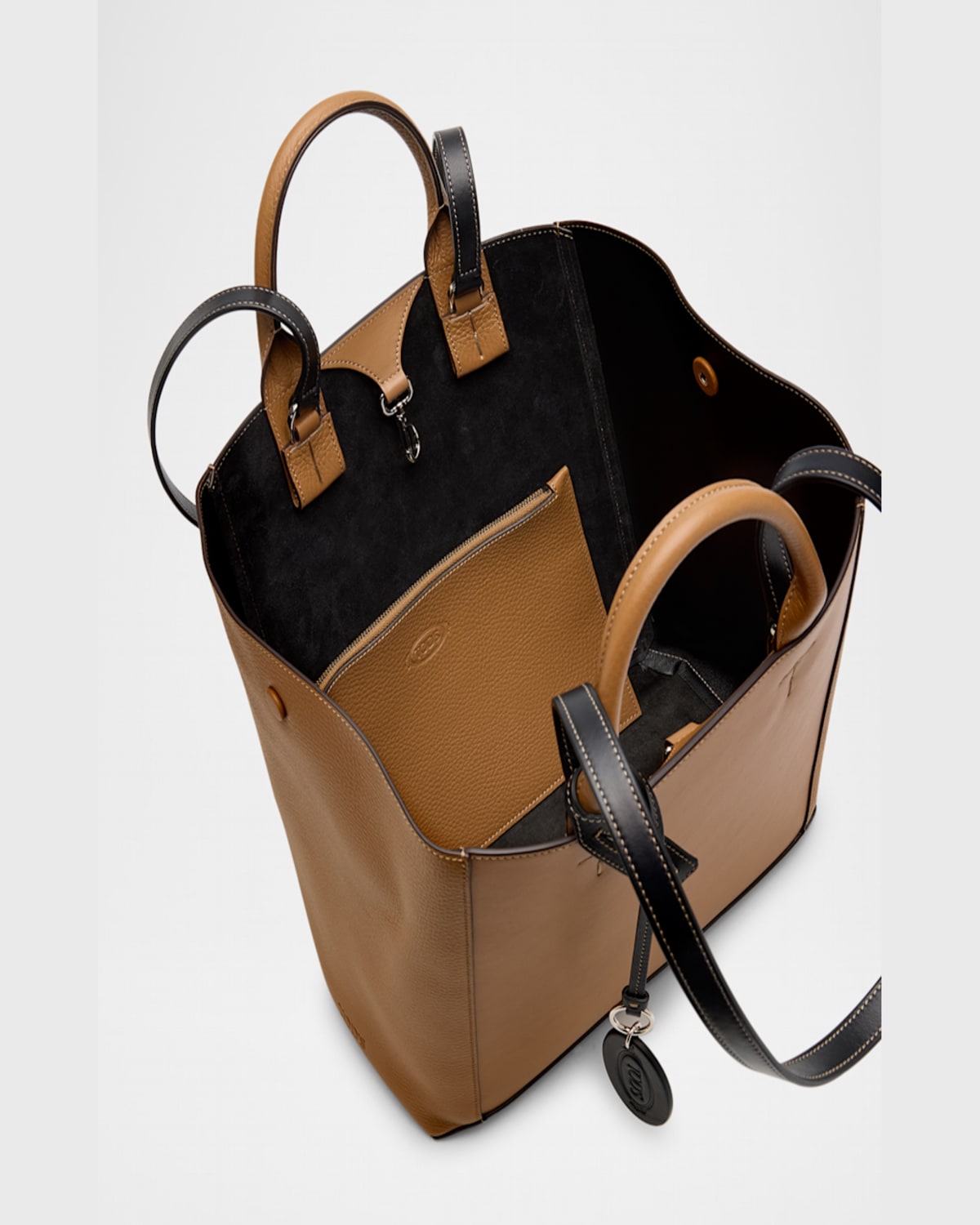 Tod's Calf Leather Top-handle Bag In Biscotto Nero