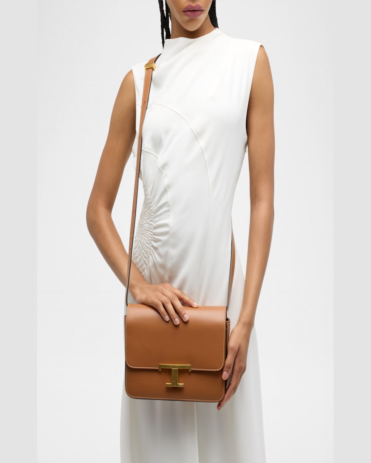 Tod's T Timeless Mini Leather Crossbody Bag In Kenia Scuro