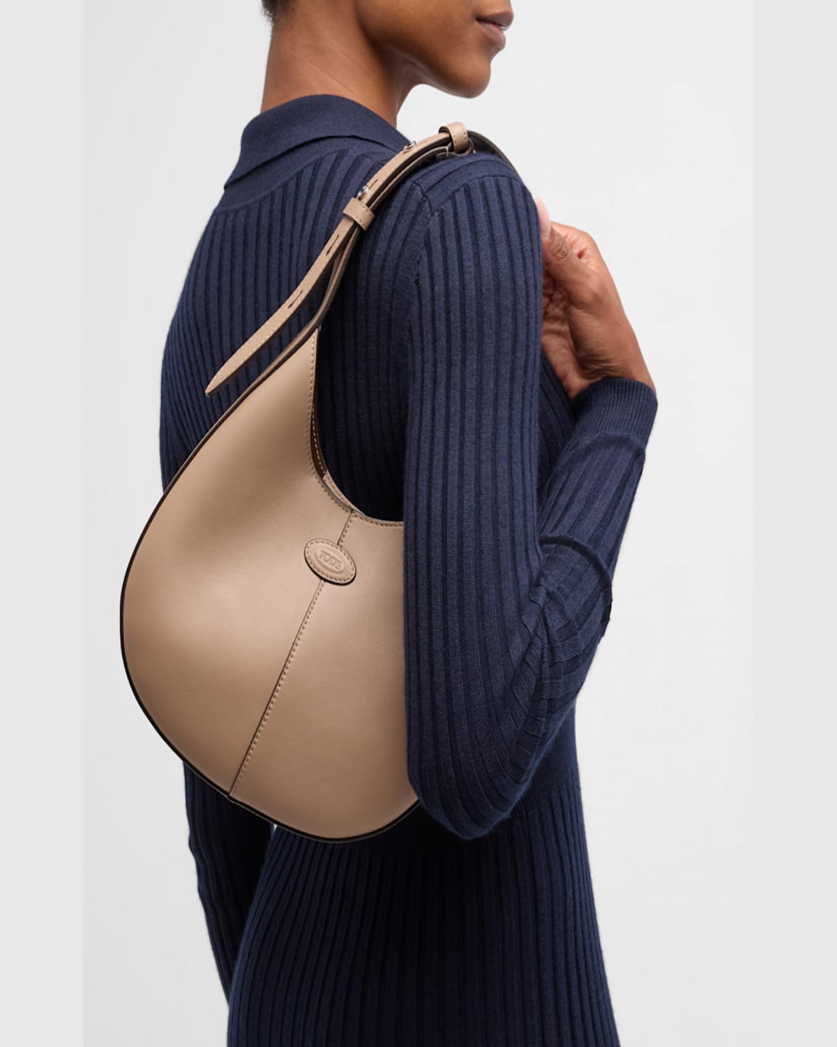 Shop Tod's Di Mini Leather Hobo Bag In Creta Chiaro