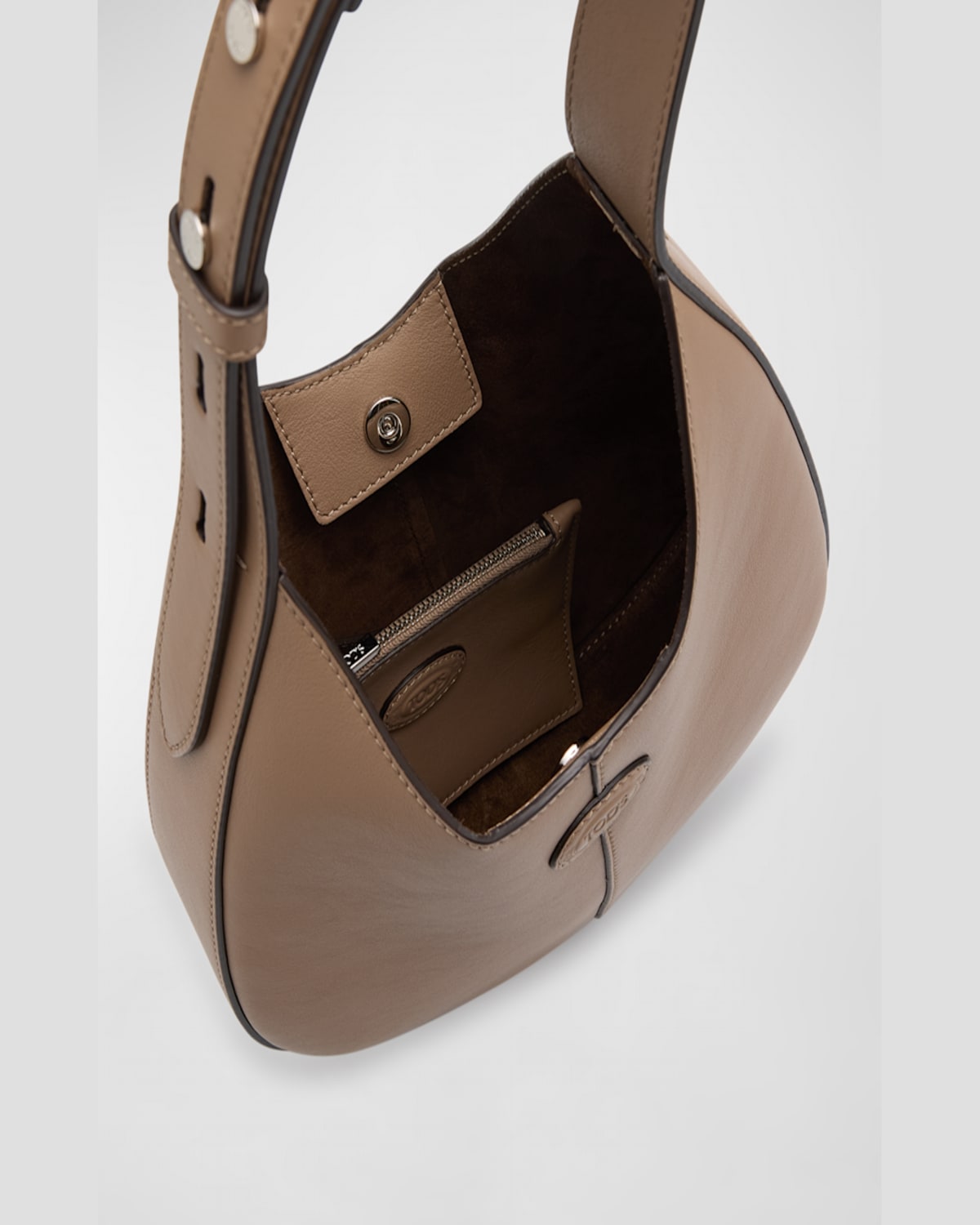 Shop Tod's Di Mini Leather Hobo Bag In Creta Chiaro