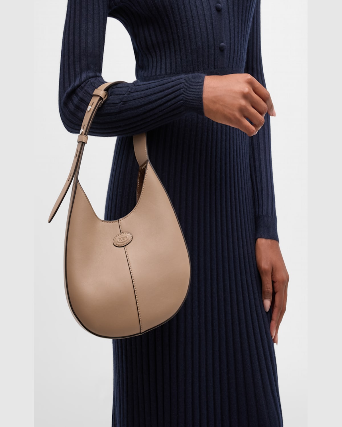 Shop Tod's Di Mini Leather Hobo Bag In Creta Chiaro
