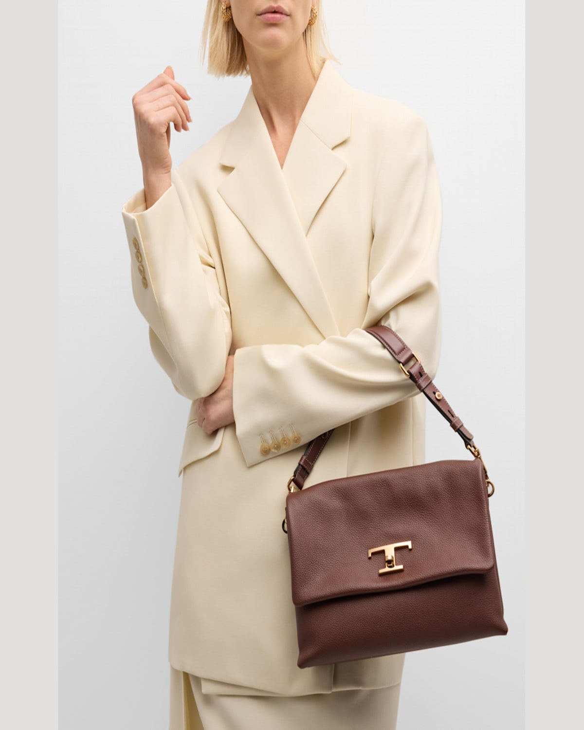 TOD'S 3-COMPARTMENT FLAP LEATHER CROSSBODY BAG 