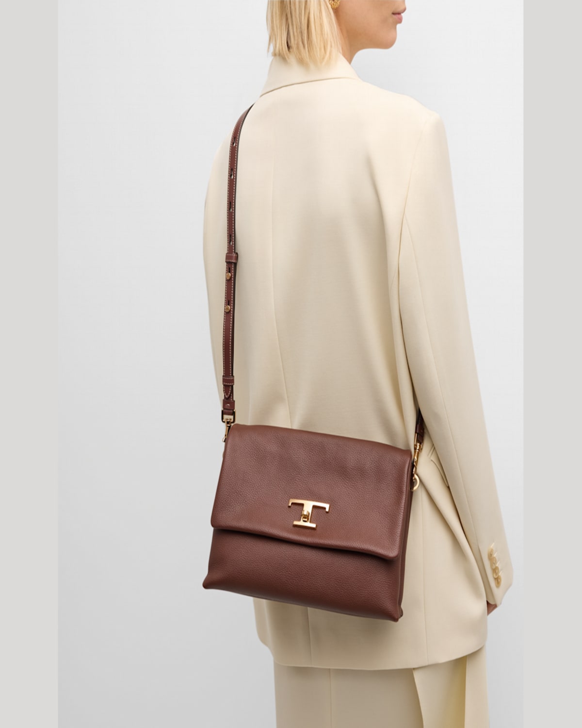 TOD'S 3-COMPARTMENT FLAP LEATHER CROSSBODY BAG 