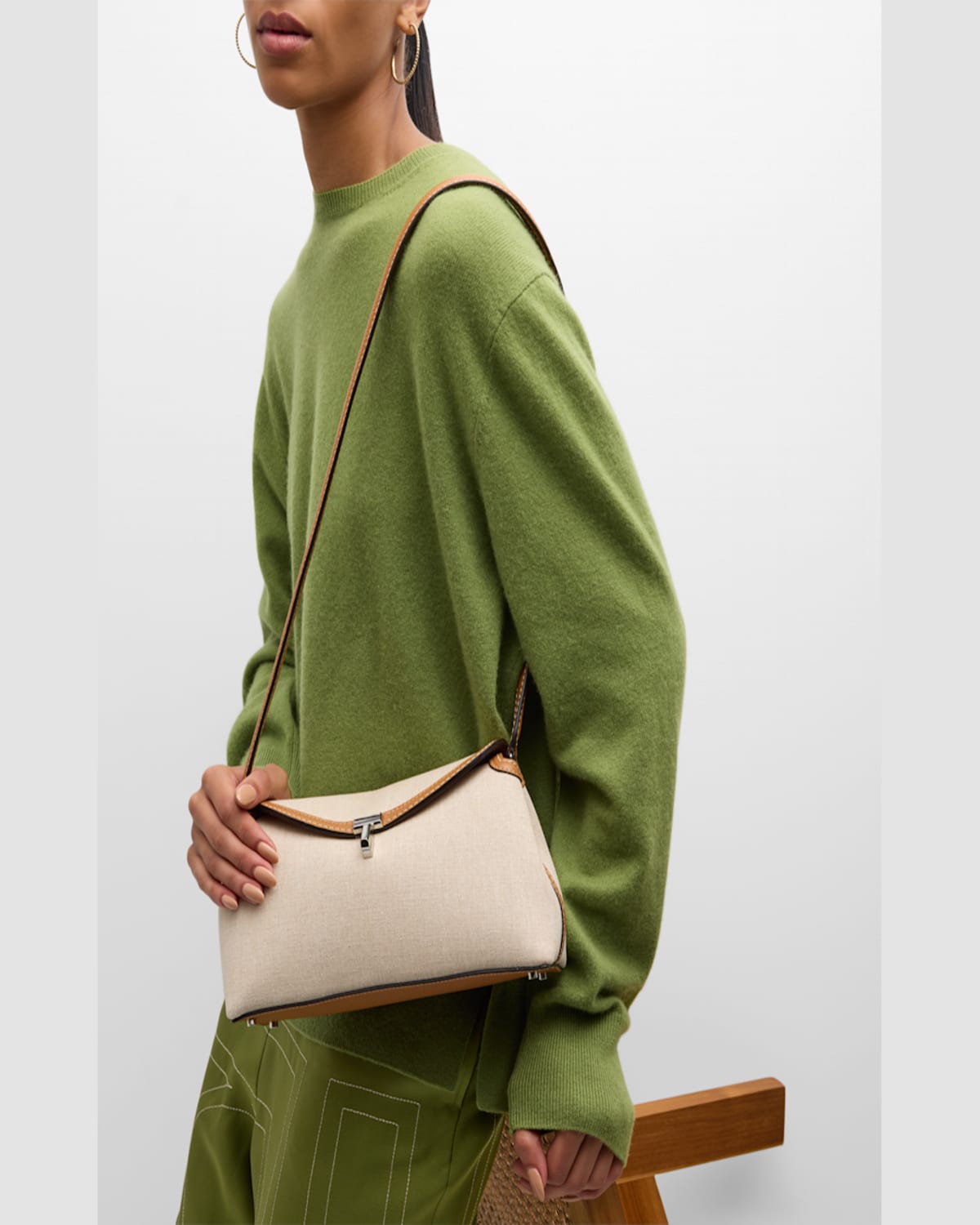 Totême Toteme T-lock Canvas Top Handle Bag In Dark Green