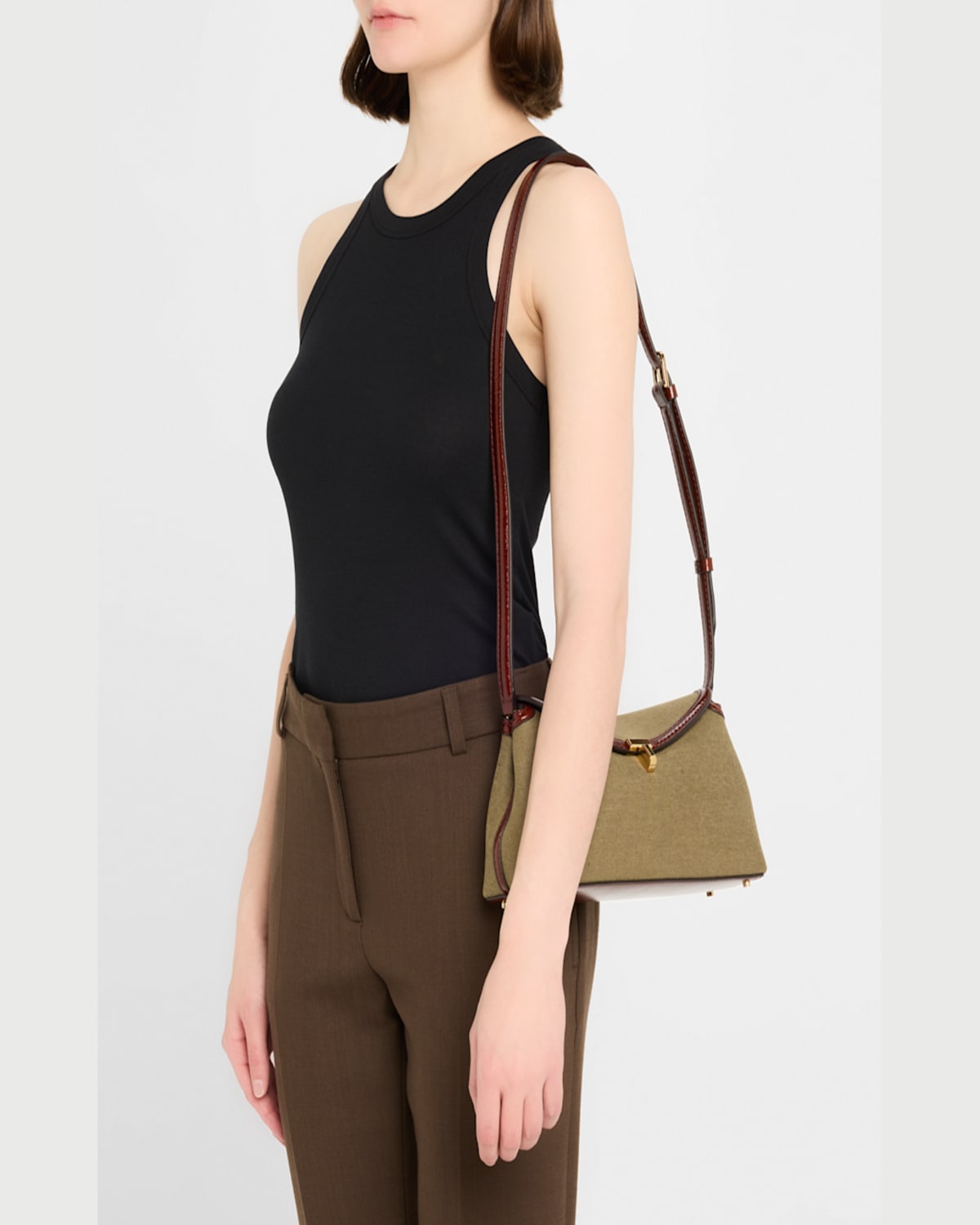 Totême Toteme T-lock Canvas Top Handle Bag In Dark Green