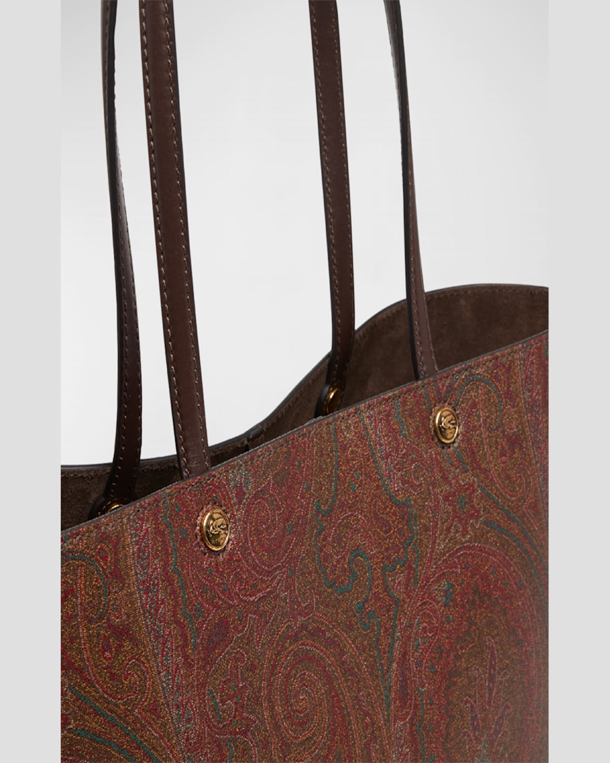 Etro Luxurious Xl Tote Handbag In Brown Leather With Paisley Print For Women In Brown