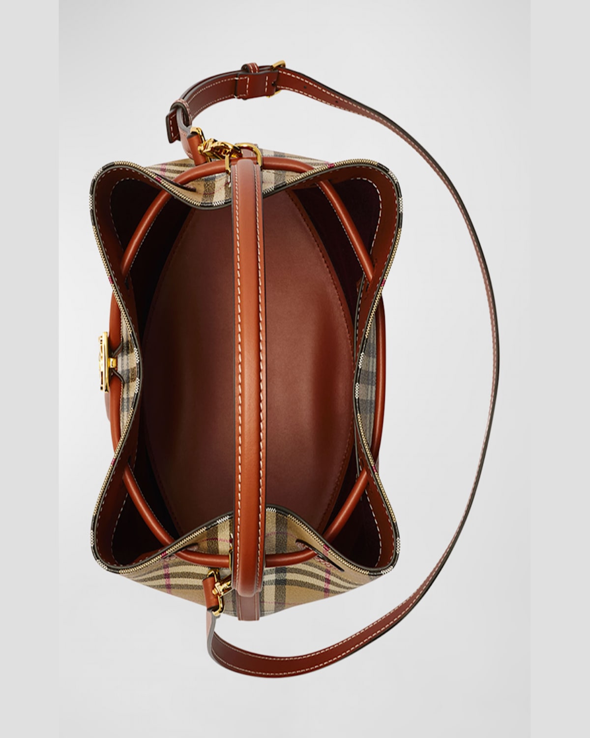 Burberry Small Check Drawstring Bucket Bag In Vntg Chkbriar Brown