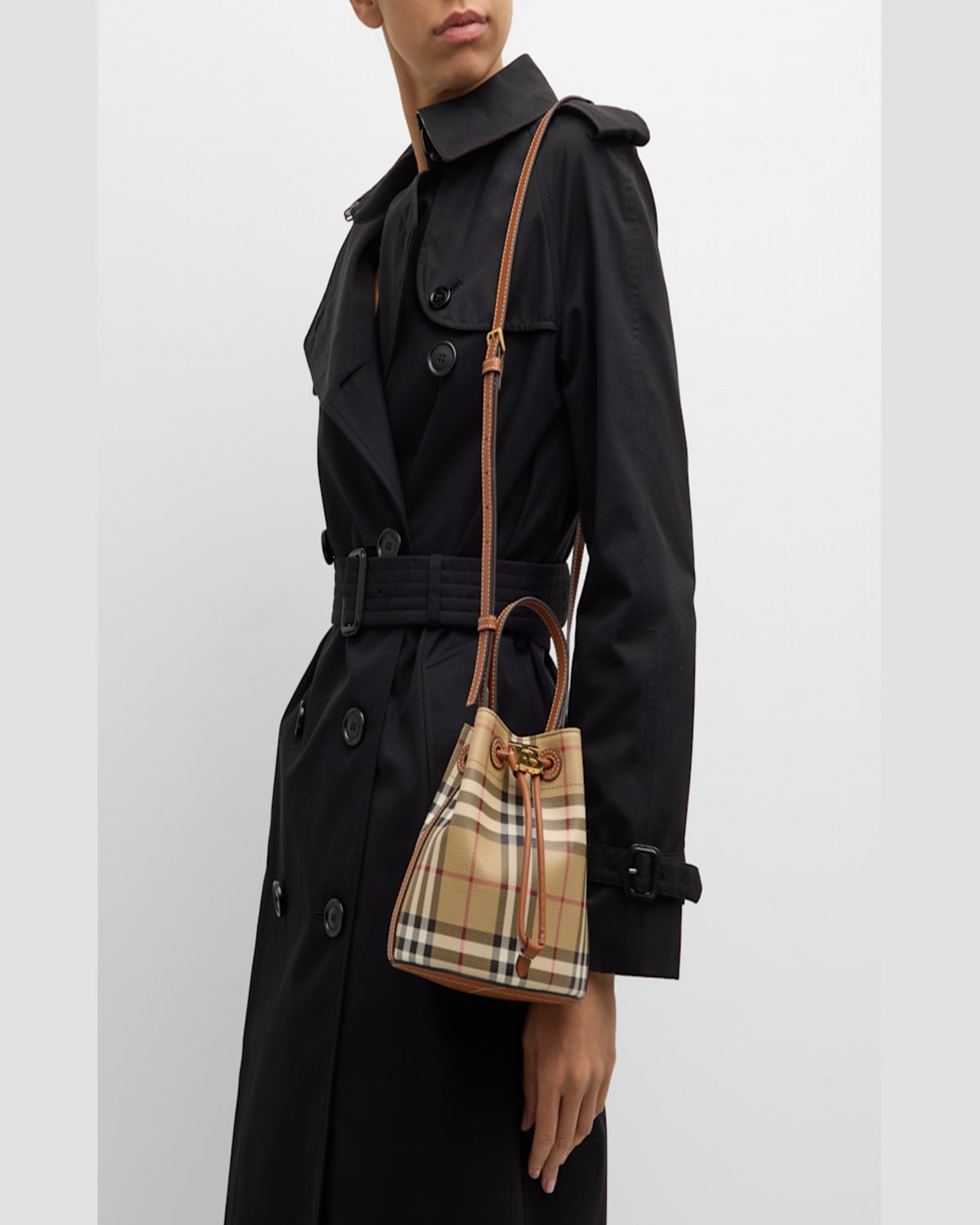 Burberry Mini Bucket Handbag With Monogram Detail In Vntg Chkbriar Brown