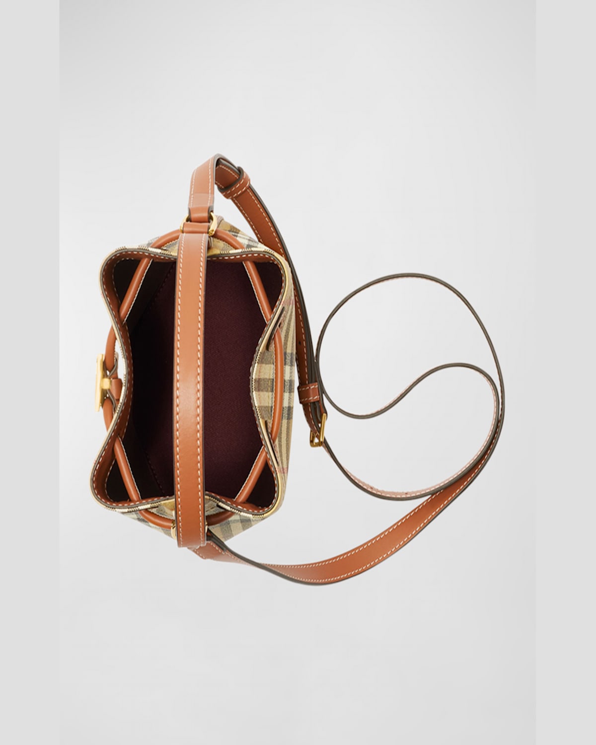 Burberry Mini Bucket Handbag With Monogram Detail In Vntg Chkbriar Brown