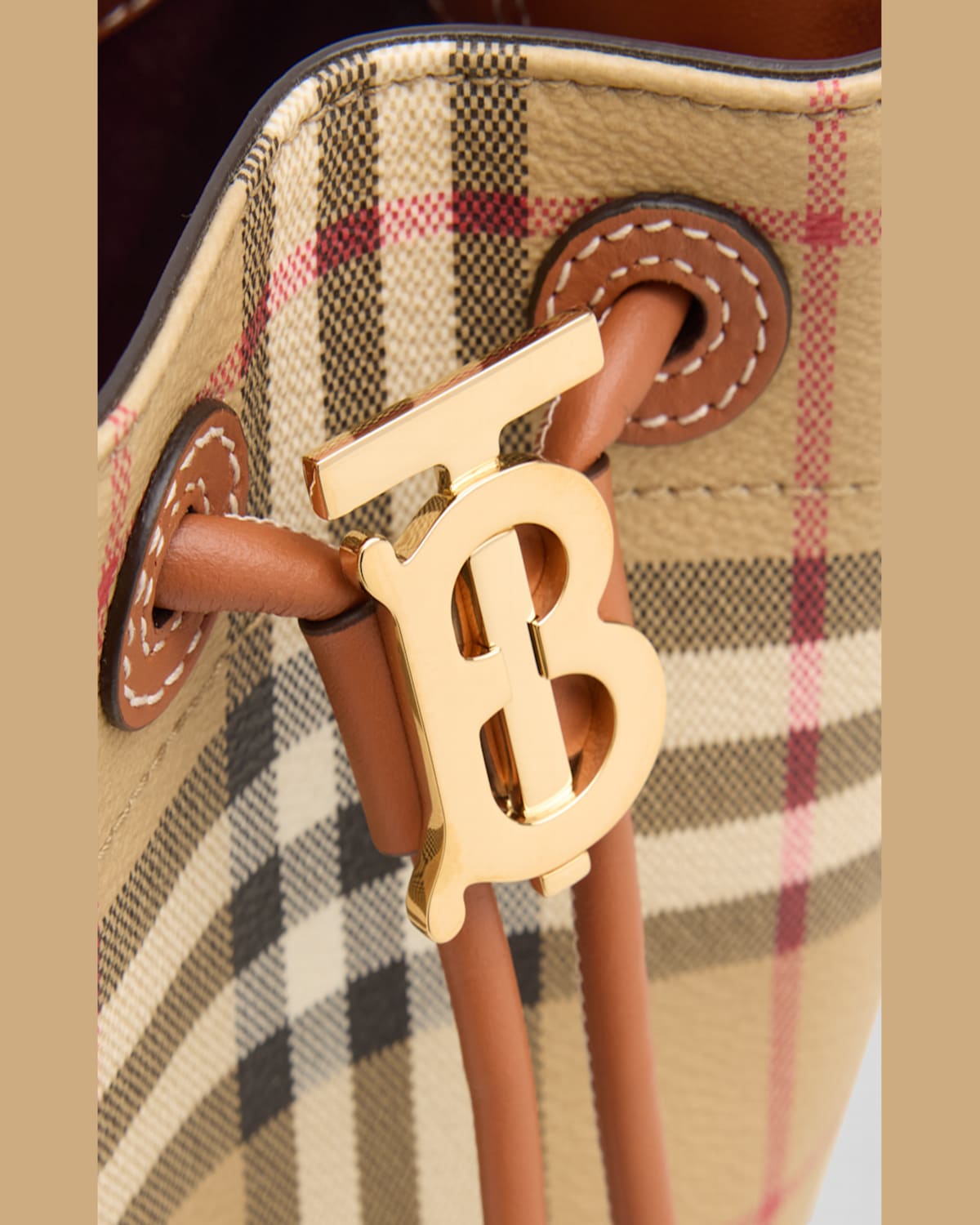 Burberry Mini Bucket Handbag With Monogram Detail In Vntg Chkbriar Brown