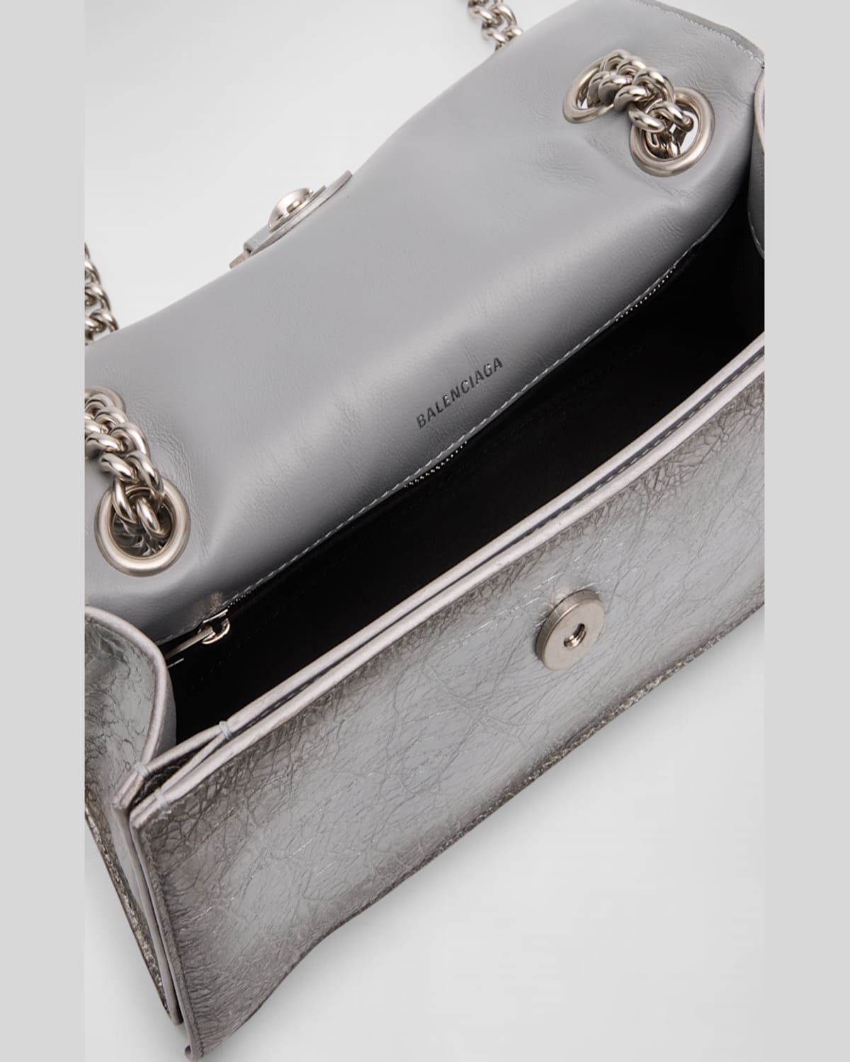 Balenciaga Crush Small Charms Metallic Leather Shoulder Bag In Silver