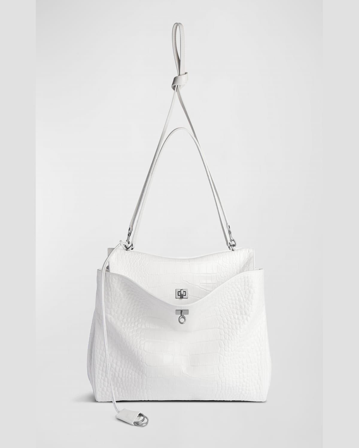 Balenciaga Green Leather Shoulder Handbag With Magnetic Closure And Metal Details In 9001 Optic White
