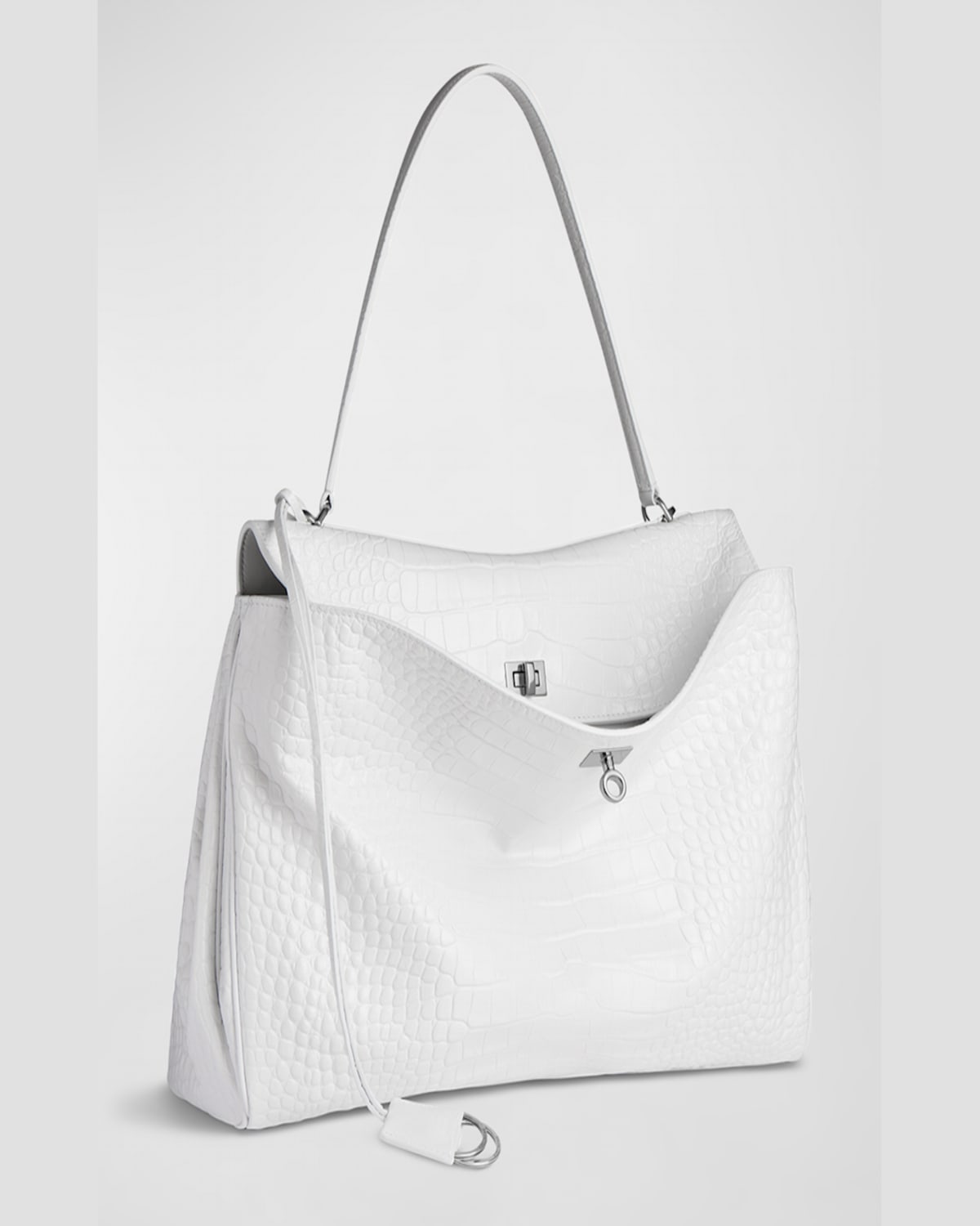 Balenciaga Green Leather Shoulder Handbag With Magnetic Closure And Metal Details In 9001 Optic White