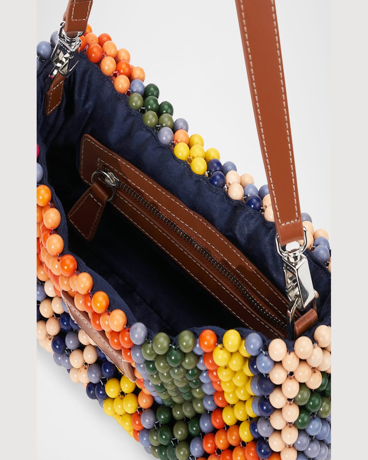 Staud Multicolor Timmy Beaded Shoulder Bag In Multi Bayadere Stripe