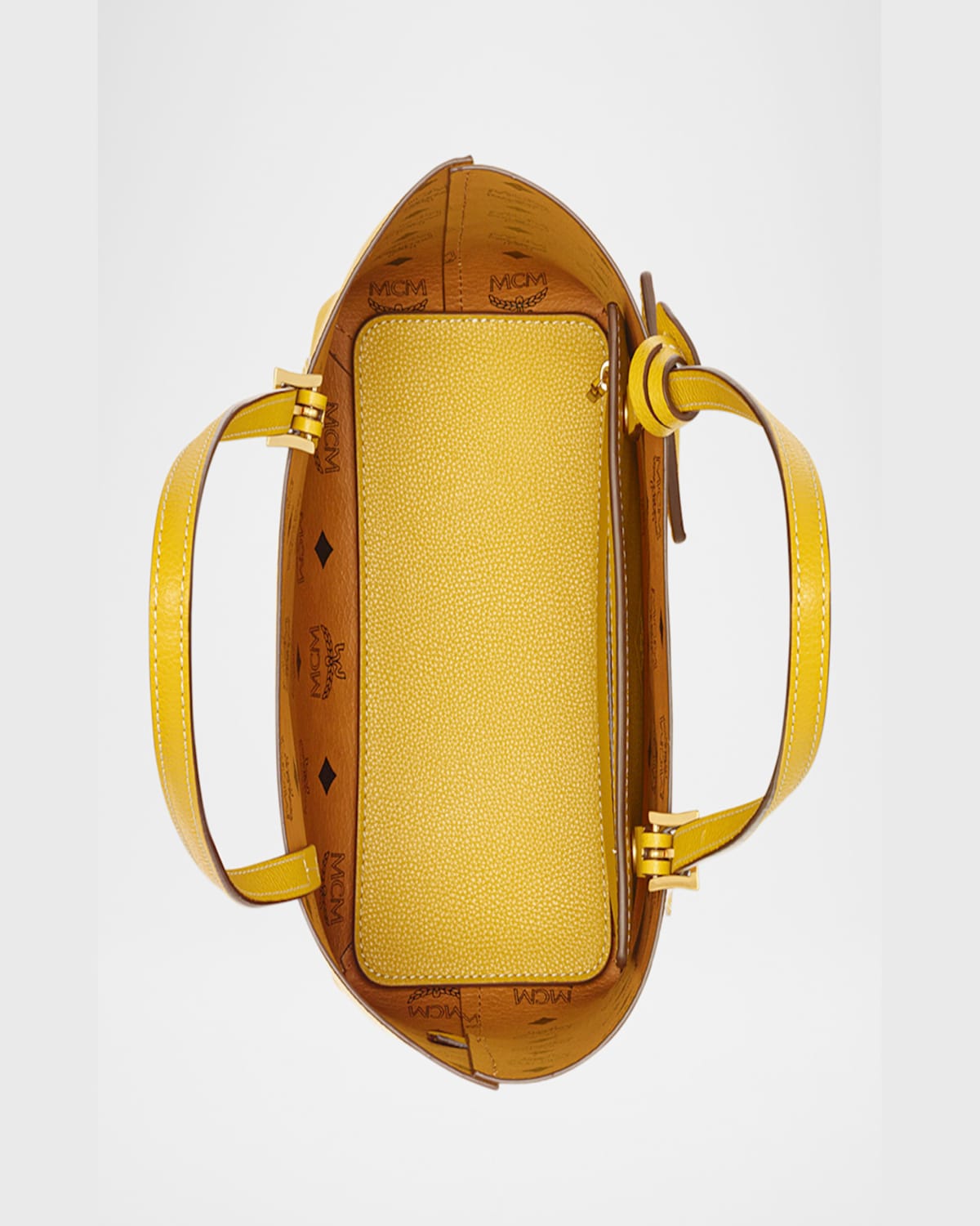Mcm Himmel Reversible Visetos Monogram Tote Bag In Lemon Gold
