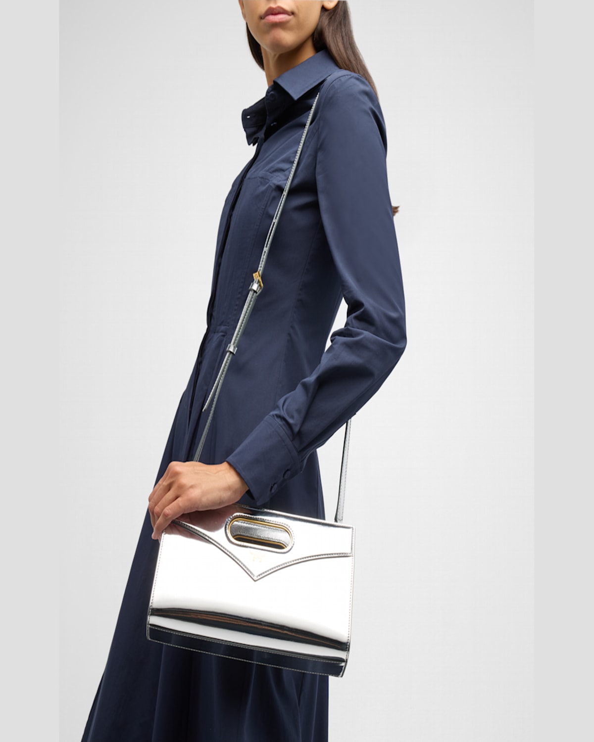 Mcm Diamond Metallic Leather Crossbody Bag In Silver