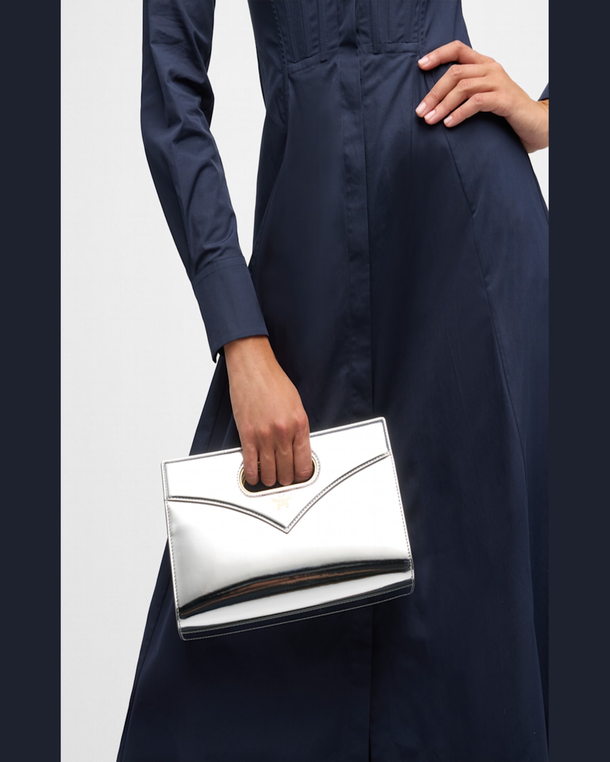 Mcm Diamond Metallic Leather Crossbody Bag In Silver
