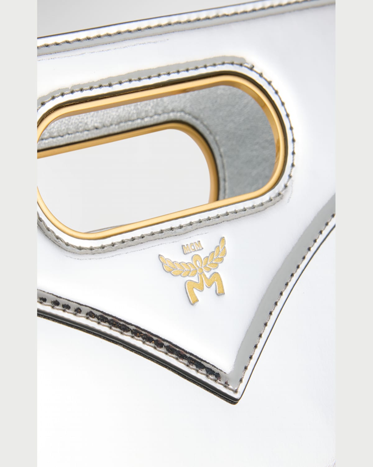 Mcm Diamond Metallic Leather Crossbody Bag In Silver