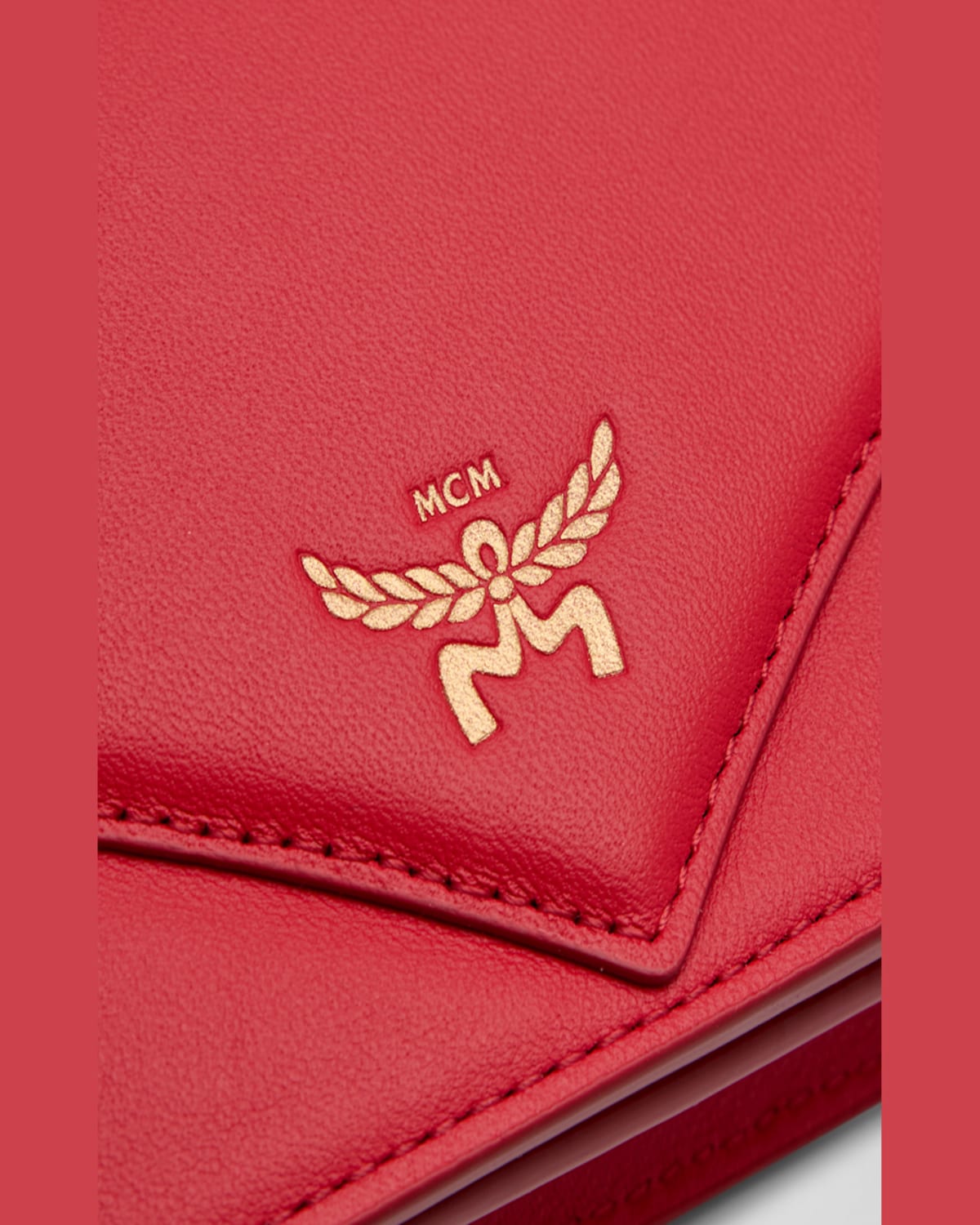 Mcm Diamond Large Leather Wallet On A Chain In Candy Red