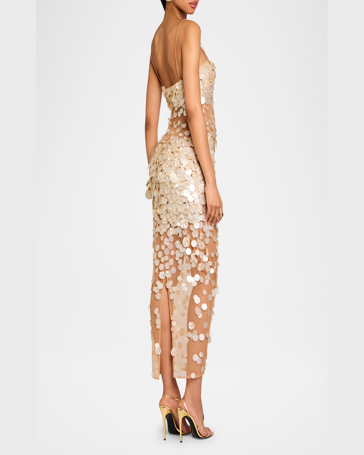 Shop Retroféte Mischa Sequin-embellished Sleeveless Midi Dress In Nudechampagne
