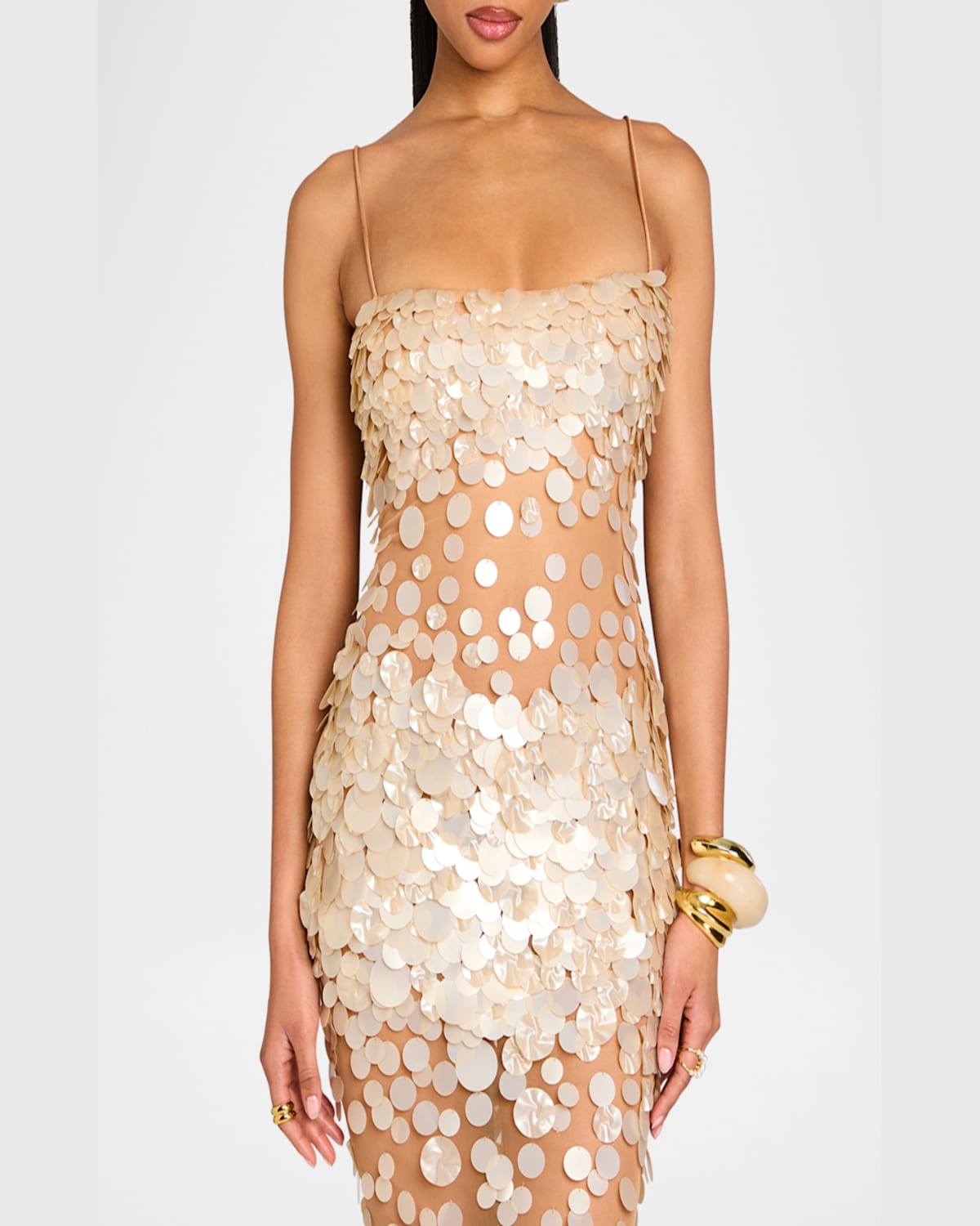 Shop Retroféte Mischa Sequin-embellished Sleeveless Midi Dress In Nudechampagne