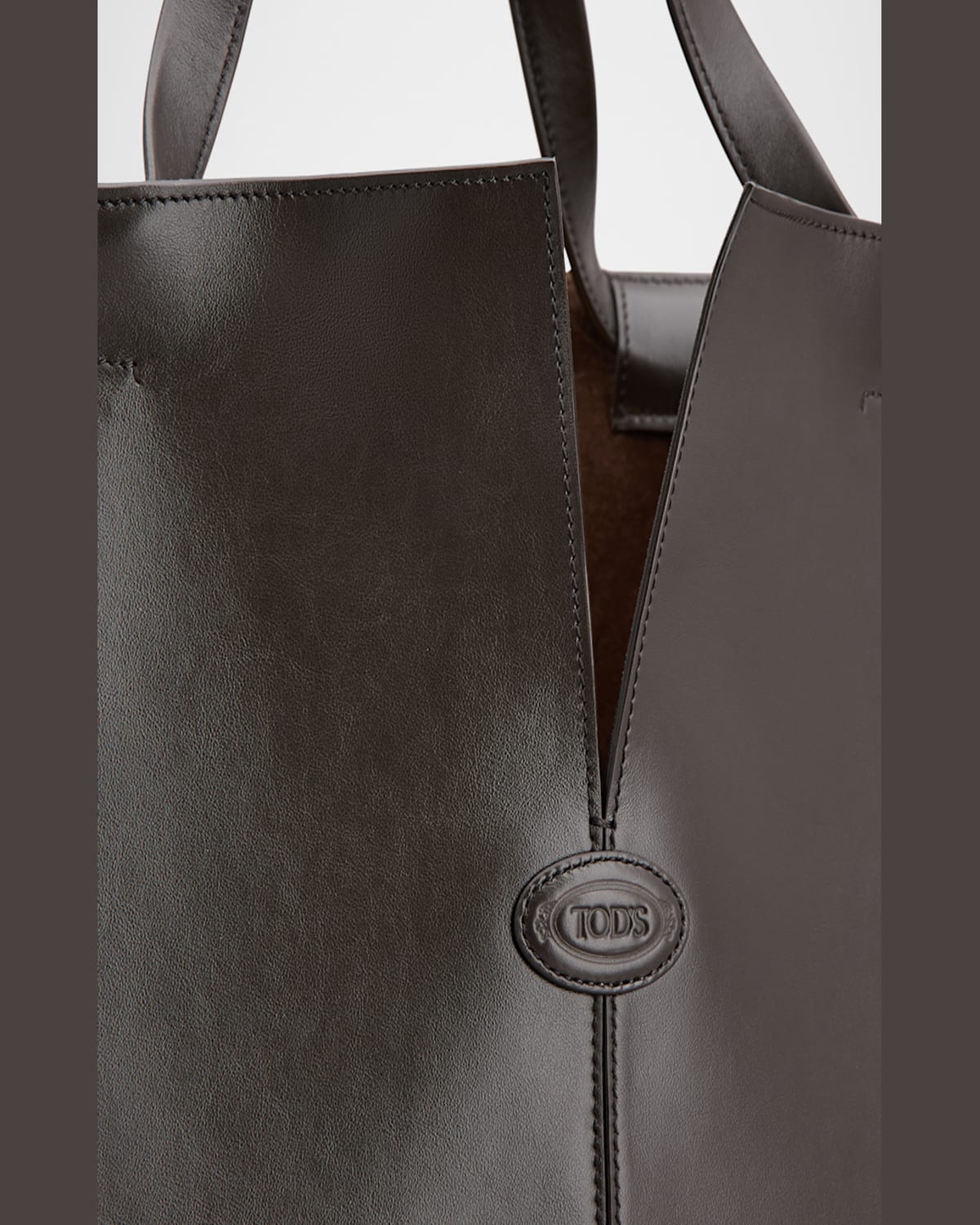 Tod's Media Calf Leather Shopper Tote Bag In Palissandro