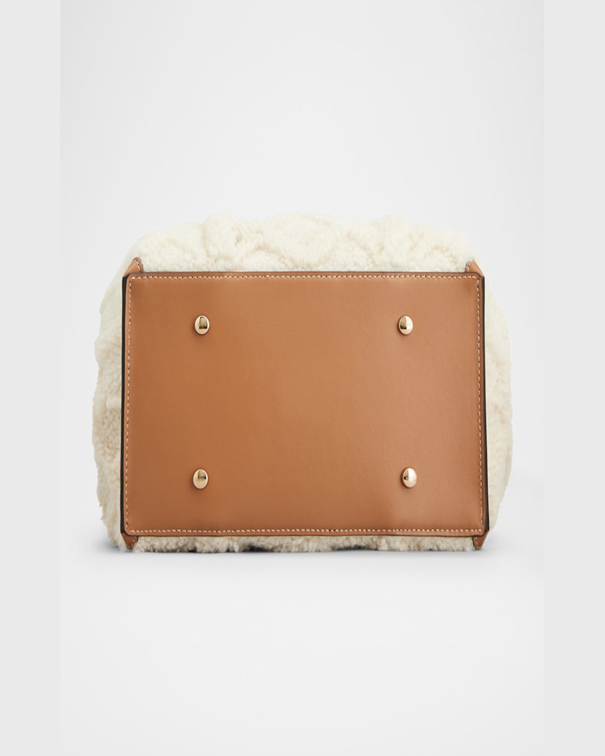 Tod's Mini Leather & Faux Fur Shopping Tote Bag In Bianco Calce Kenia