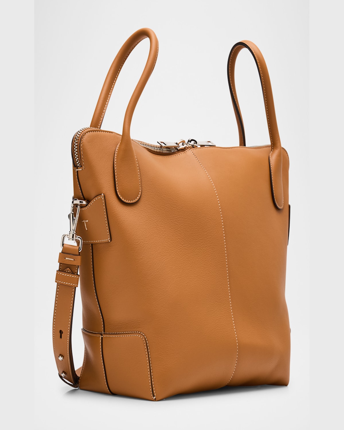 Tod's Zip Calf Leather Bucket Shoulder Bag In Cuoio