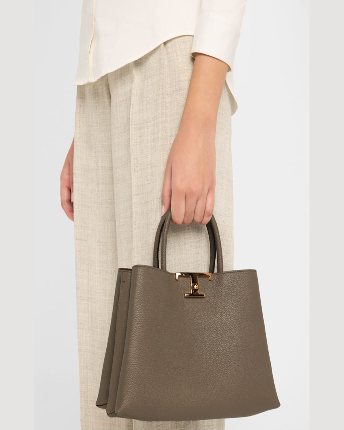 Tod's Calf Leather Top-handle Bag In Tortora Scuro