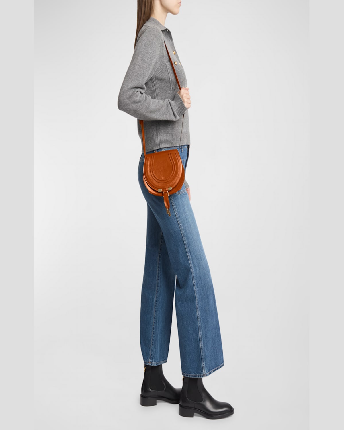 Chloé Marcie Small Crossbody Bag In Shiny Calfskin In Flannel Grey